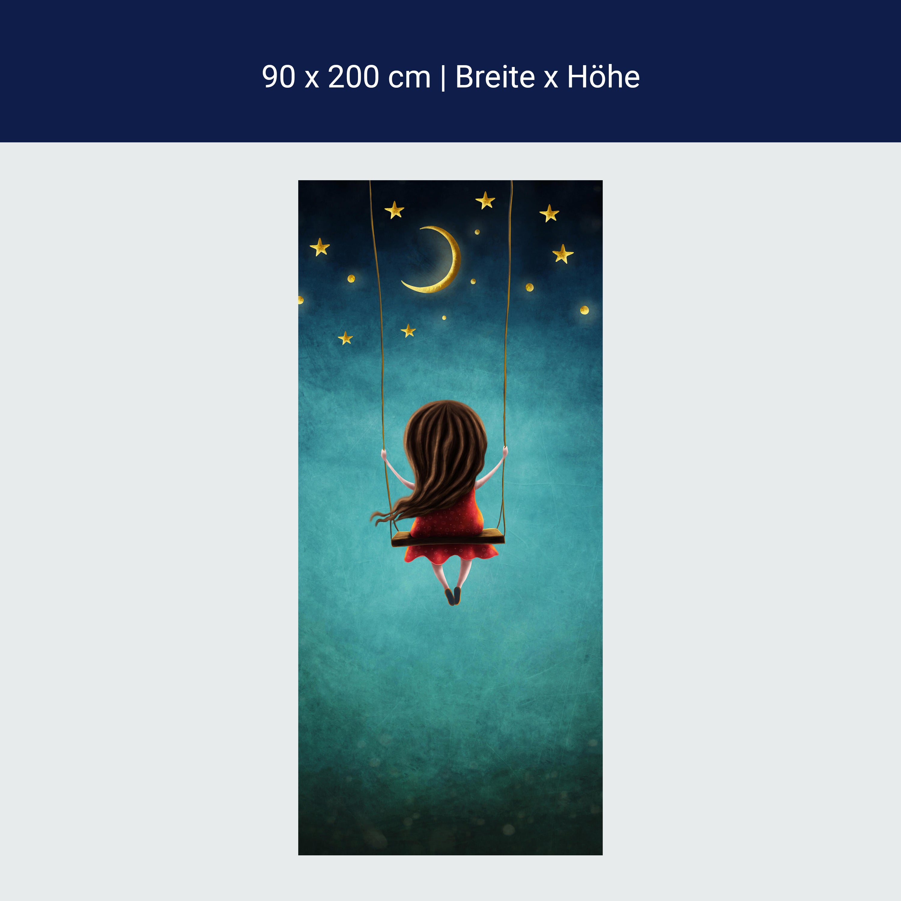 Türtapete Mädchen, Schaukel, Himmel, Mond, Sterne M1259 Türtapete Mädchen, Schaukel, Himmel, Mond, Sterne M1259