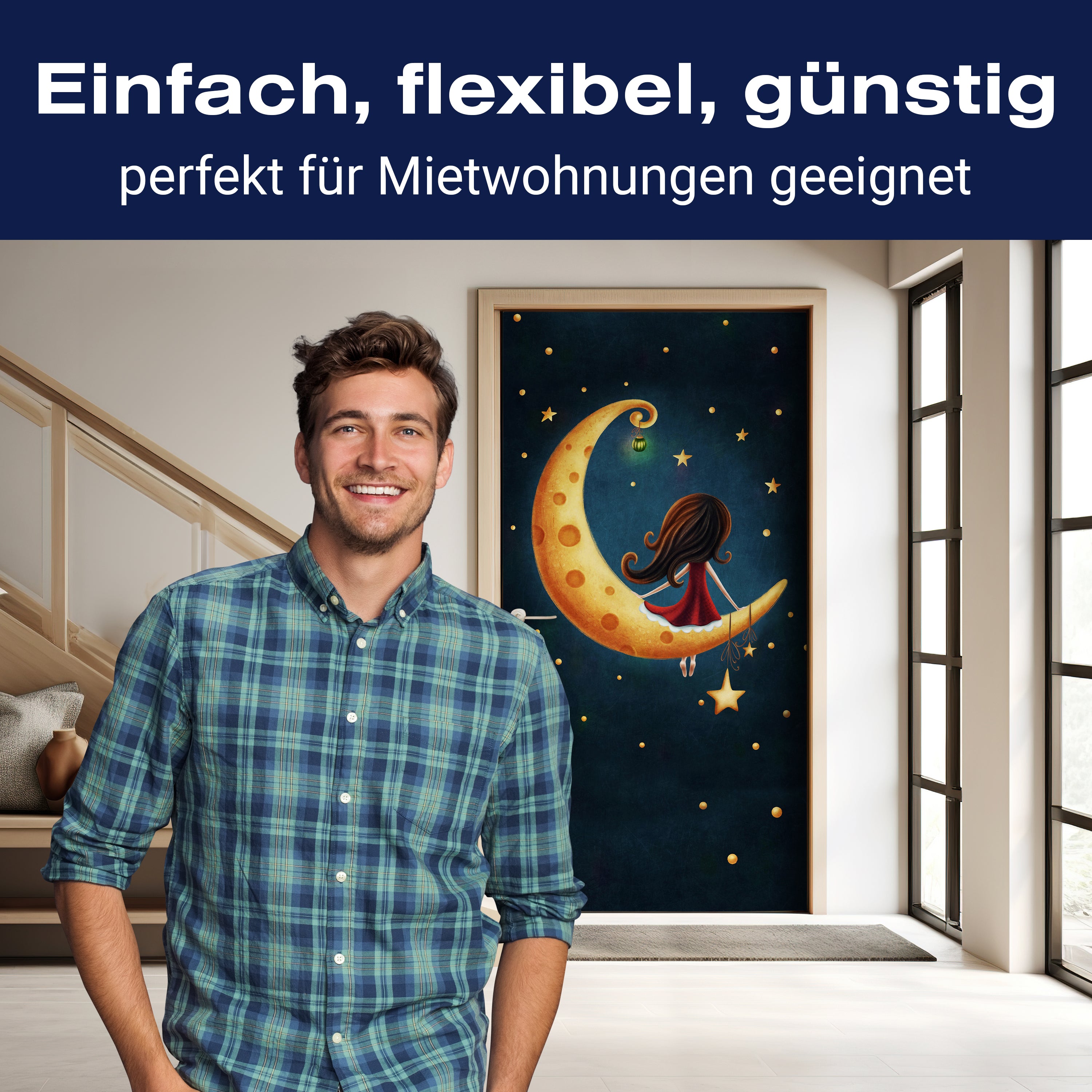 Türtapete Mädchen sitzt auf Mond, Nacht, Sterne M1262 - Bild 3 Türtapete Mädchen sitzt auf Mond, Nacht, Sterne M1262 - Bild 3