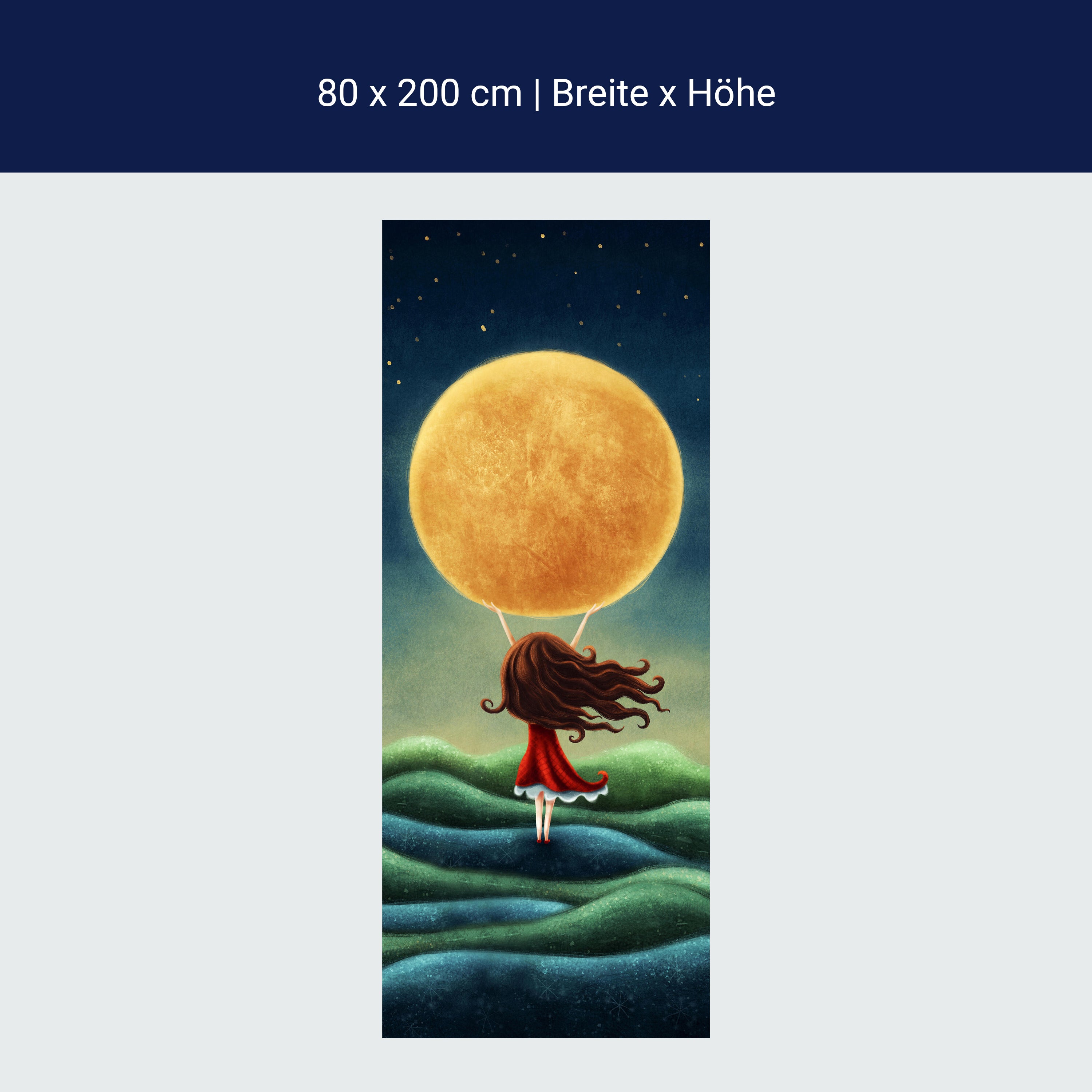 Türtapete Mädchen hält Mond, Felder, Nachthimmel M1263 Türtapete Mädchen hält Mond, Felder, Nachthimmel M1263