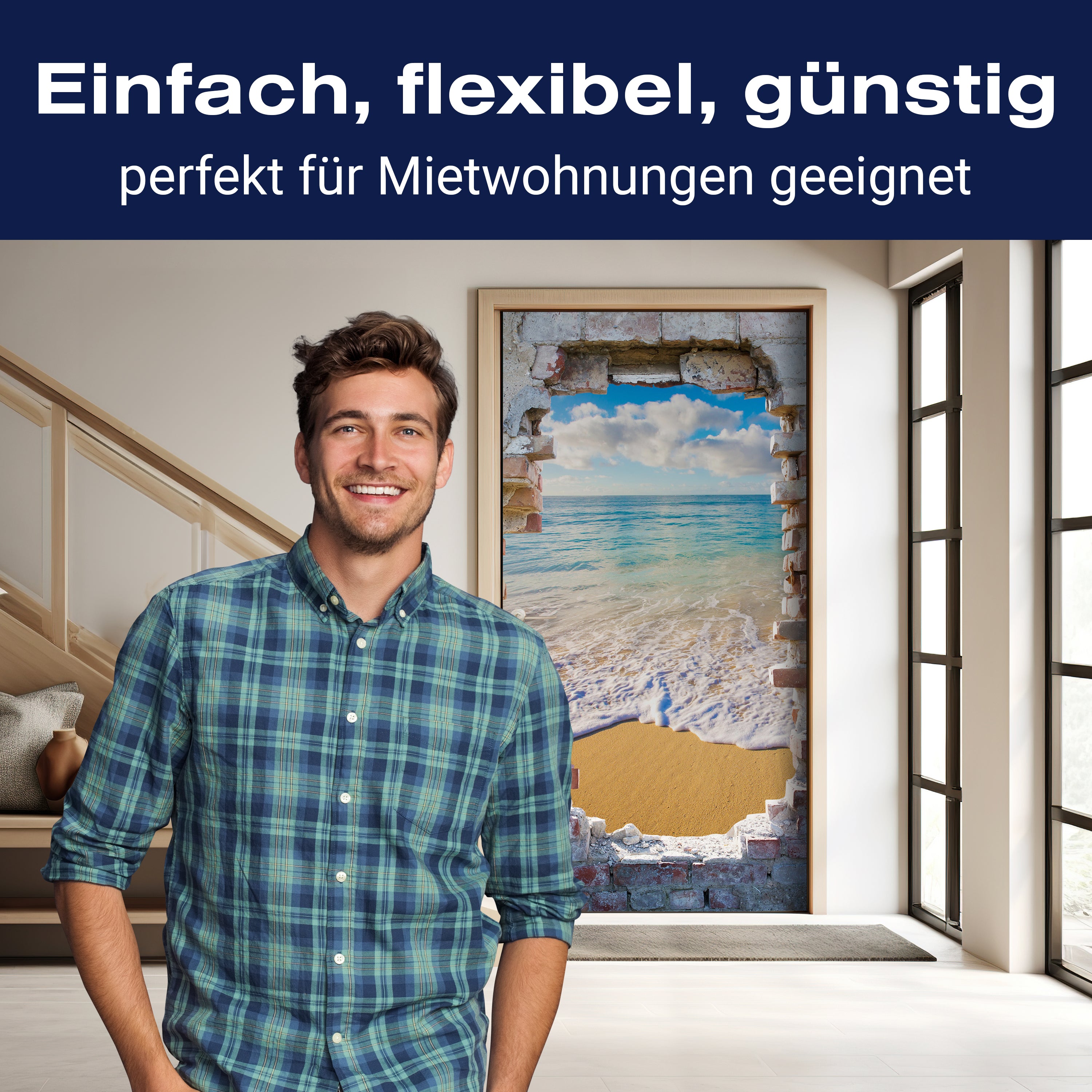 Türtapete 3D Steinwand, Ausblick, Meer, Strand M1265 - Bild 3 Türtapete 3D Steinwand, Ausblick, Meer, Strand M1265 - Bild 3