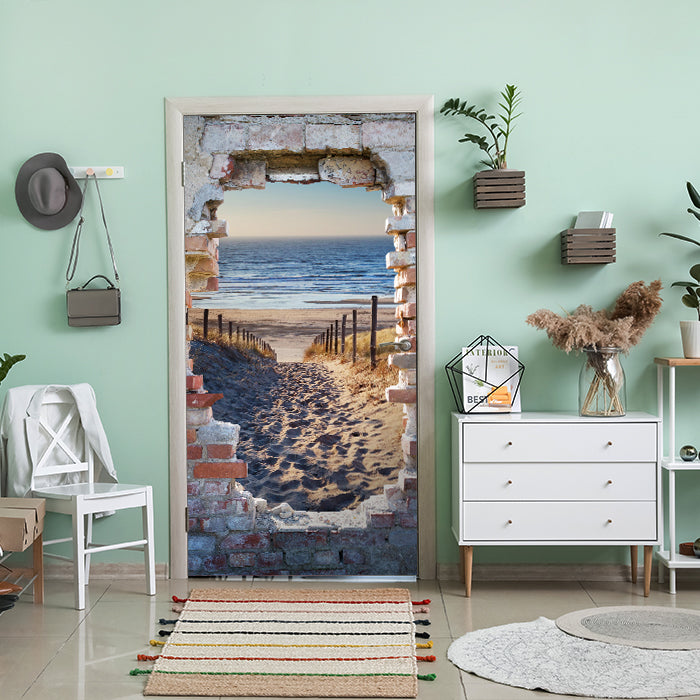 Türtapete 3D Steinwand, Weg zum Strand, Meer M1267 - Bild 1 Türtapete 3D Steinwand, Weg zum Strand, Meer M1267 - Bild 1