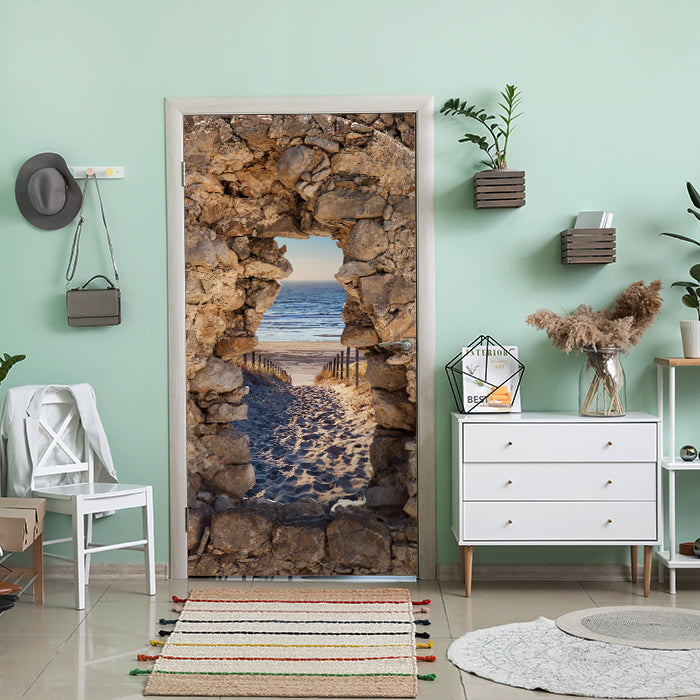 Türtapete 3D Steine, Weg zum Strand, Meer, Sand M1268 - Bild 1 Türtapete 3D Steine, Weg zum Strand, Meer, Sand M1268 - Bild 1