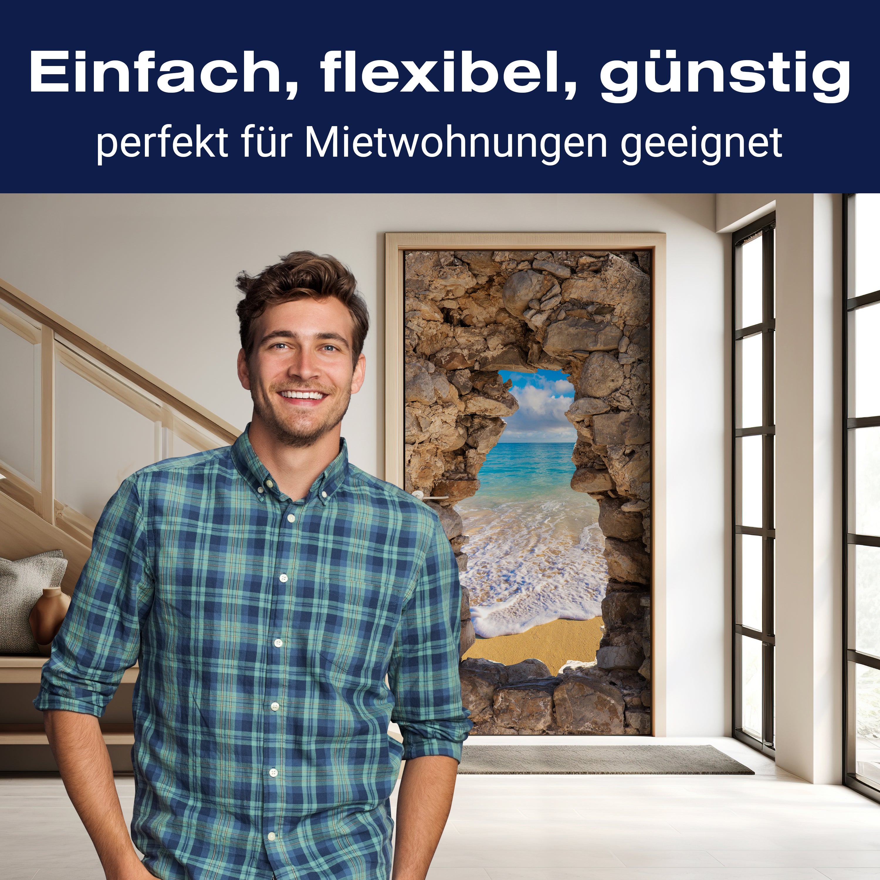 Türtapete 3D Steine, Brandung, Meer, Strand, Blau M1269 - Bild 3 Türtapete 3D Steine, Brandung, Meer, Strand, Blau M1269 - Bild 3