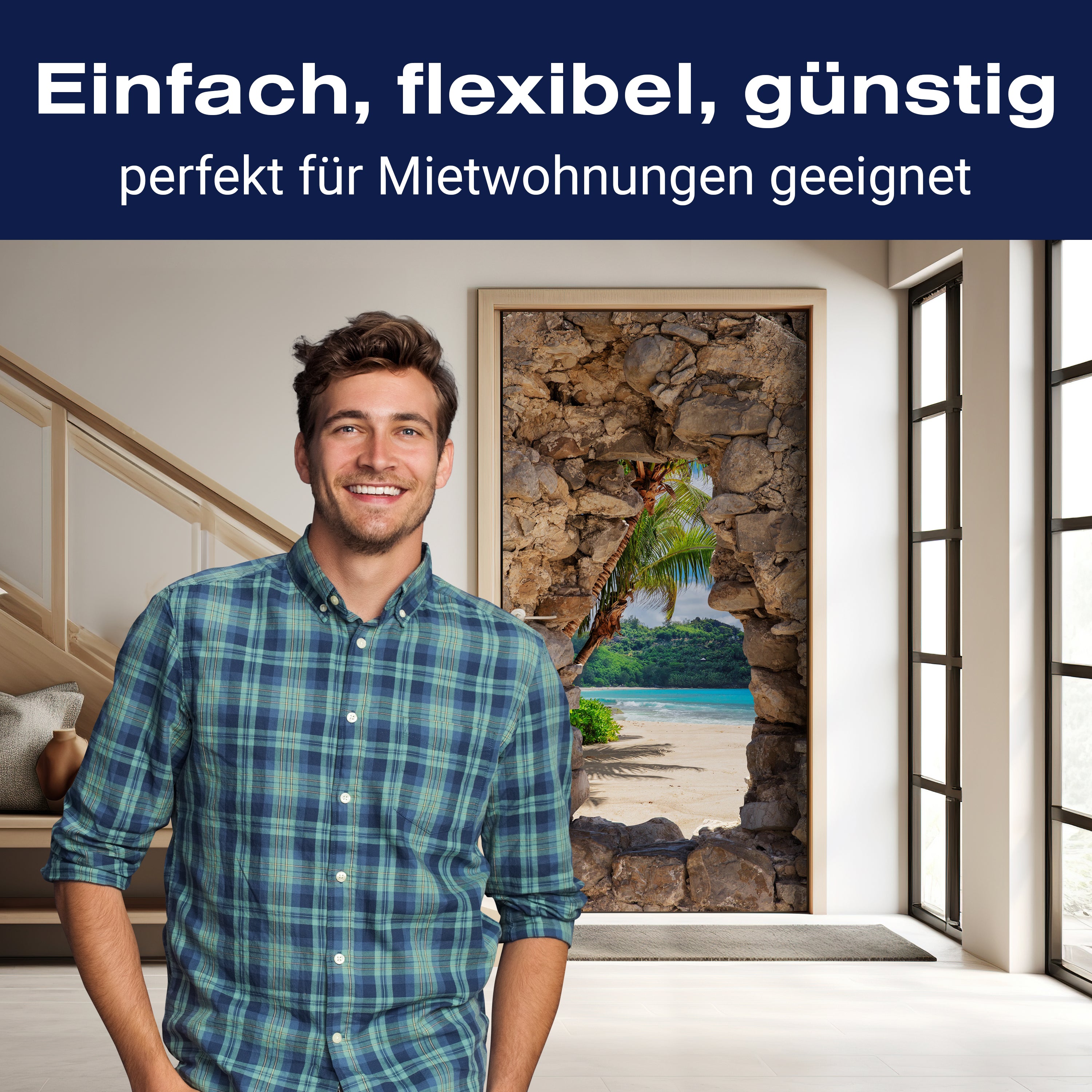 Türtapete 3D Steine, Palmen, Insel, Strand, Meer M1270 - Bild 3 Türtapete 3D Steine, Palmen, Insel, Strand, Meer M1270 - Bild 3