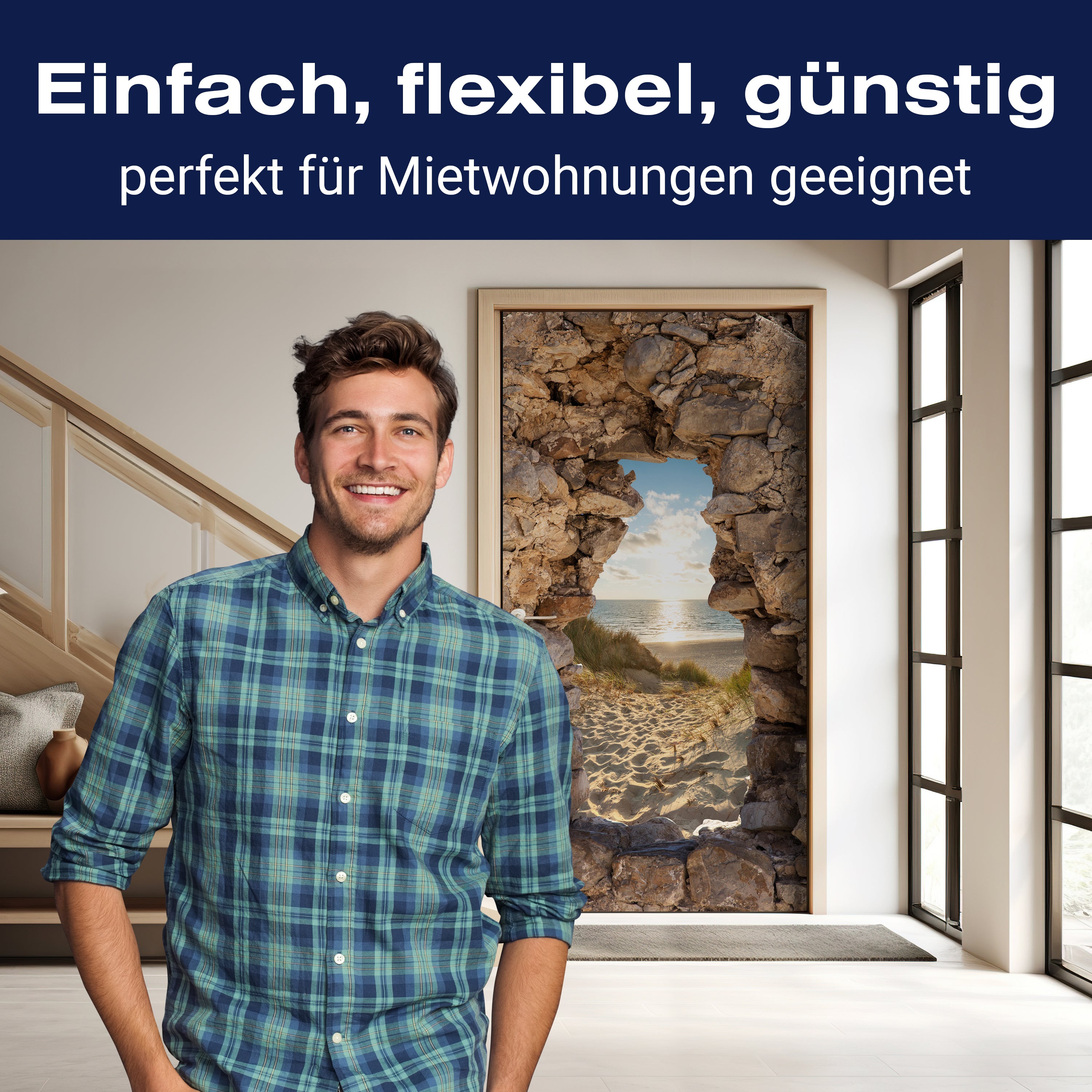 Türtapete 3D Steine, Sand, Strand, Düne, Meer M1271 - Bild 3 Türtapete 3D Steine, Sand, Strand, Düne, Meer M1271 - Bild 3