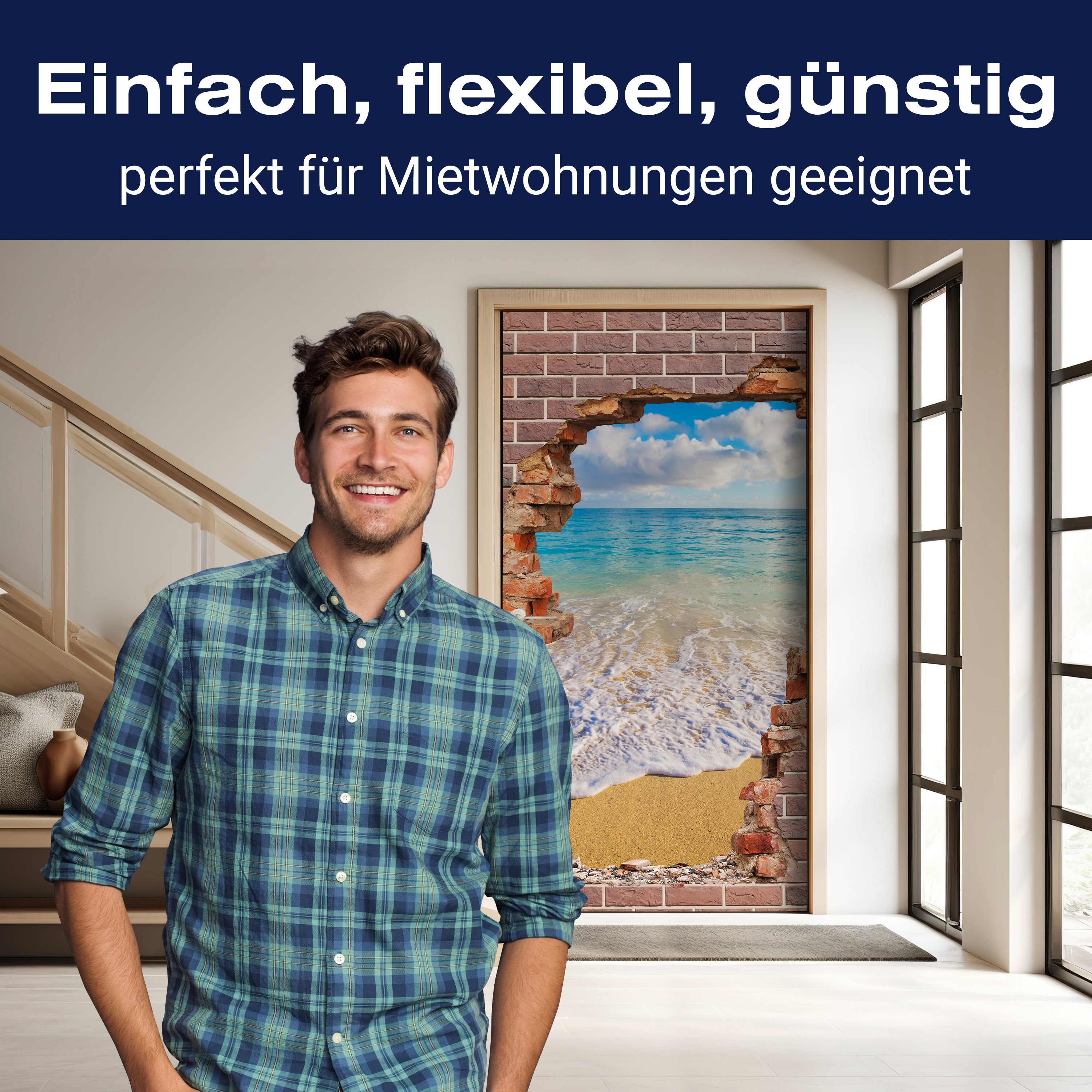 Türtapete 3D Backstein, Strand, Meer, Urlaub M1273 - Bild 3 Türtapete 3D Backstein, Strand, Meer, Urlaub M1273 - Bild 3