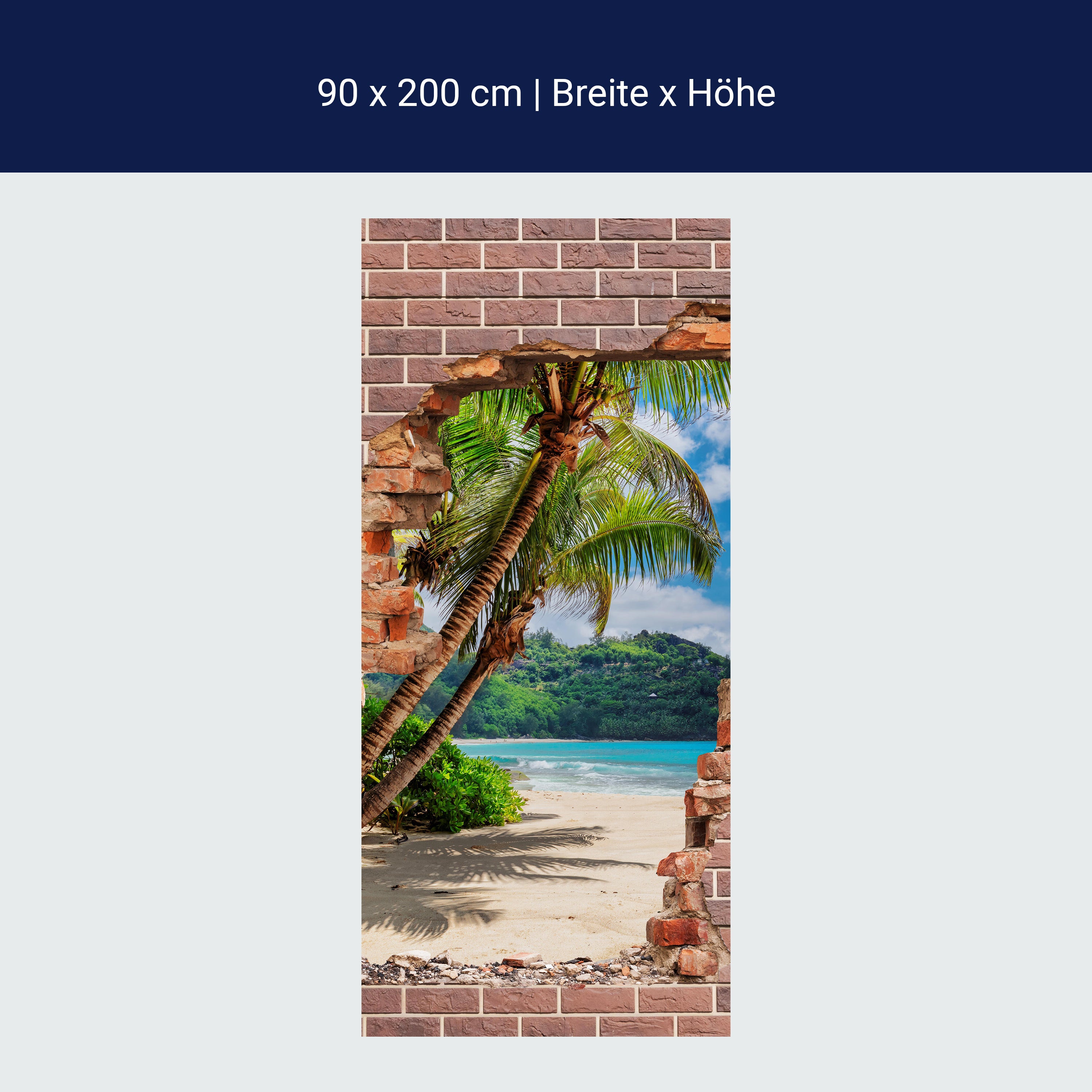 Türtapete 3D Backstein, Palmen, Insel, Strand M1274 Türtapete 3D Backstein, Palmen, Insel, Strand M1274