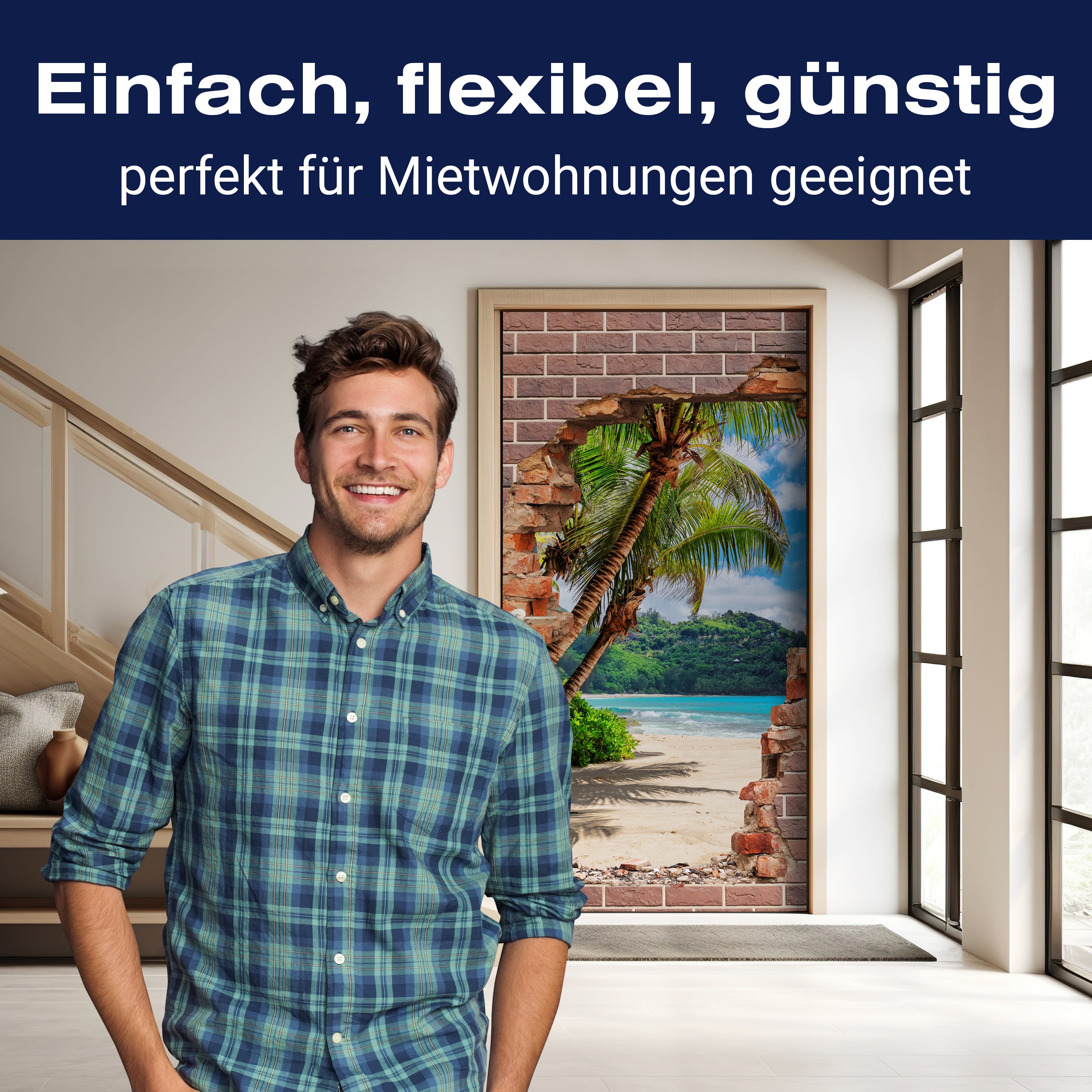 Türtapete 3D Backstein, Palmen, Insel, Strand M1274 - Bild 3 Türtapete 3D Backstein, Palmen, Insel, Strand M1274 - Bild 3