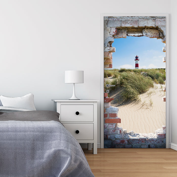 Türtapete 3D Ziegel, Leuchtturm, Strand, Düne M1277 - Bild 1 Türtapete 3D Ziegel, Leuchtturm, Strand, Düne M1277 - Bild 1