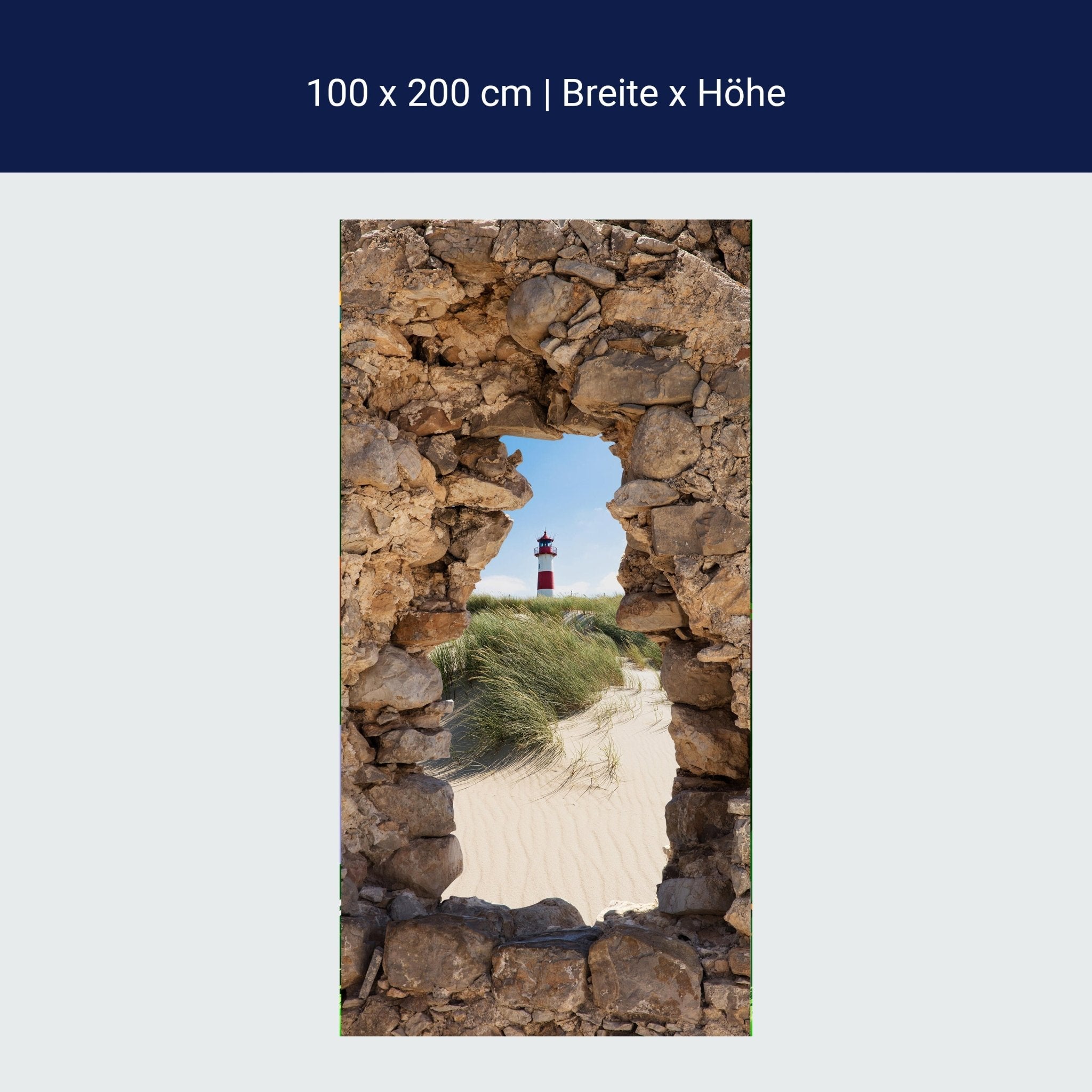 Türtapete 3D Naturstein, Leuchtturm, Strand, Düne M1278 Türtapete 3D Naturstein, Leuchtturm, Strand, Düne M1278