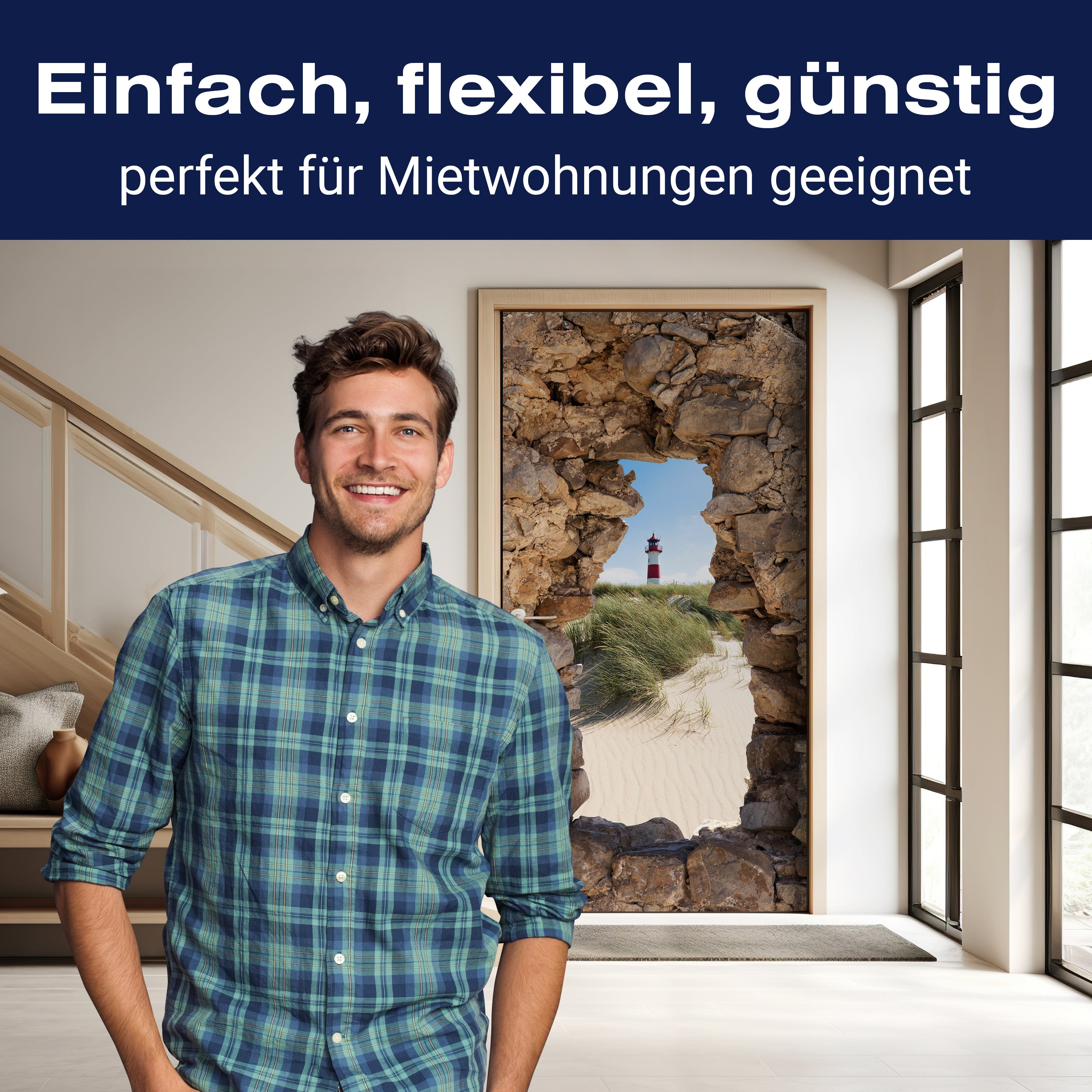 Türtapete 3D Naturstein, Leuchtturm, Strand, Düne M1278 - Bild 3 Türtapete 3D Naturstein, Leuchtturm, Strand, Düne M1278 - Bild 3