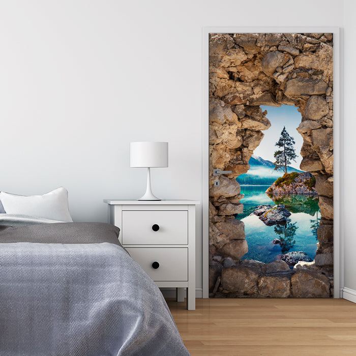 Türtapete 3D Naturstein, See, Berge, Baum, Felsen M1279 - Bild 1 Türtapete 3D Naturstein, See, Berge, Baum, Felsen M1279 - Bild 1