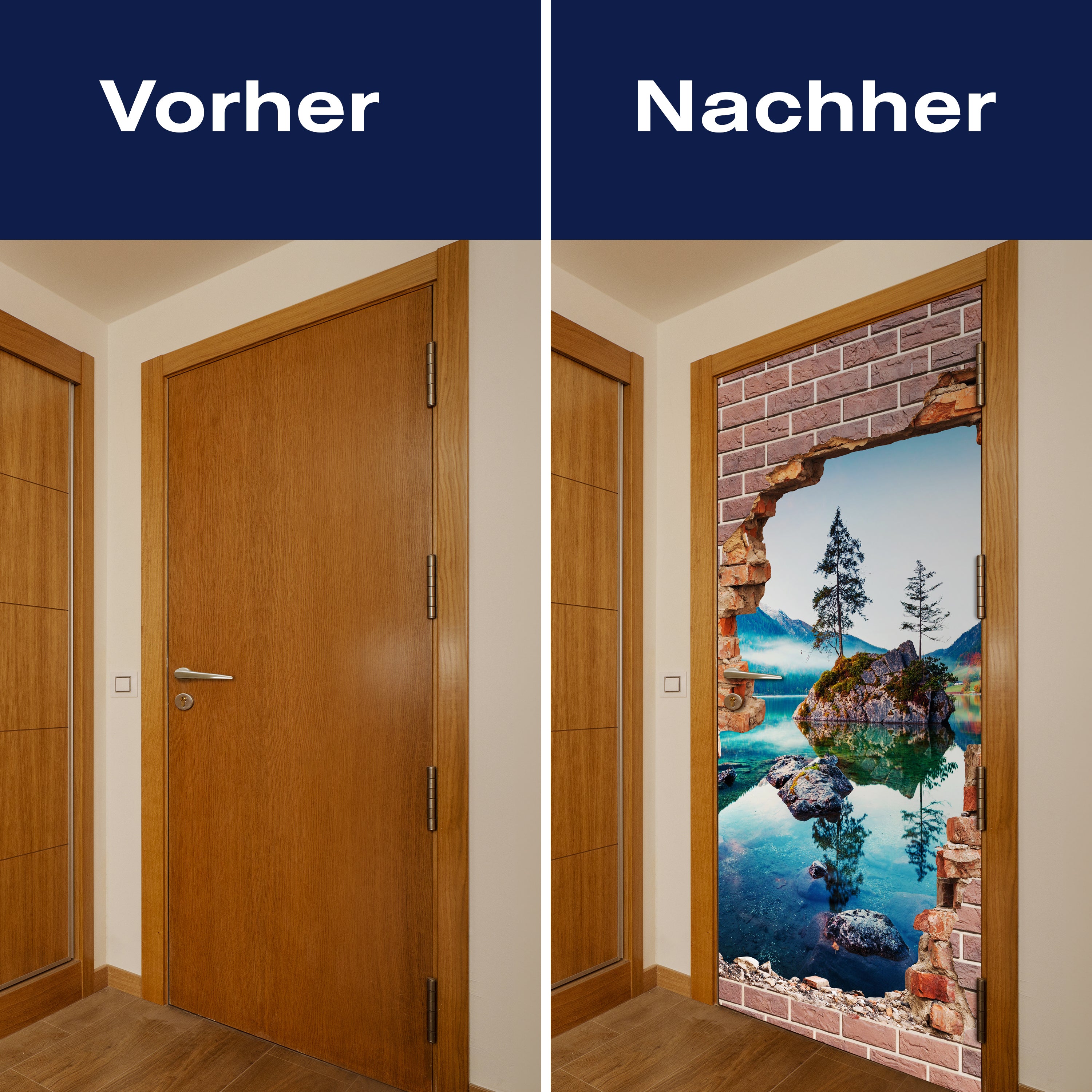 Türtapete 3D Ziegelwand, See, Berge, Baum, Felsen M1281 - Bild 10 Türtapete 3D Ziegelwand, See, Berge, Baum, Felsen M1281 - Bild 10