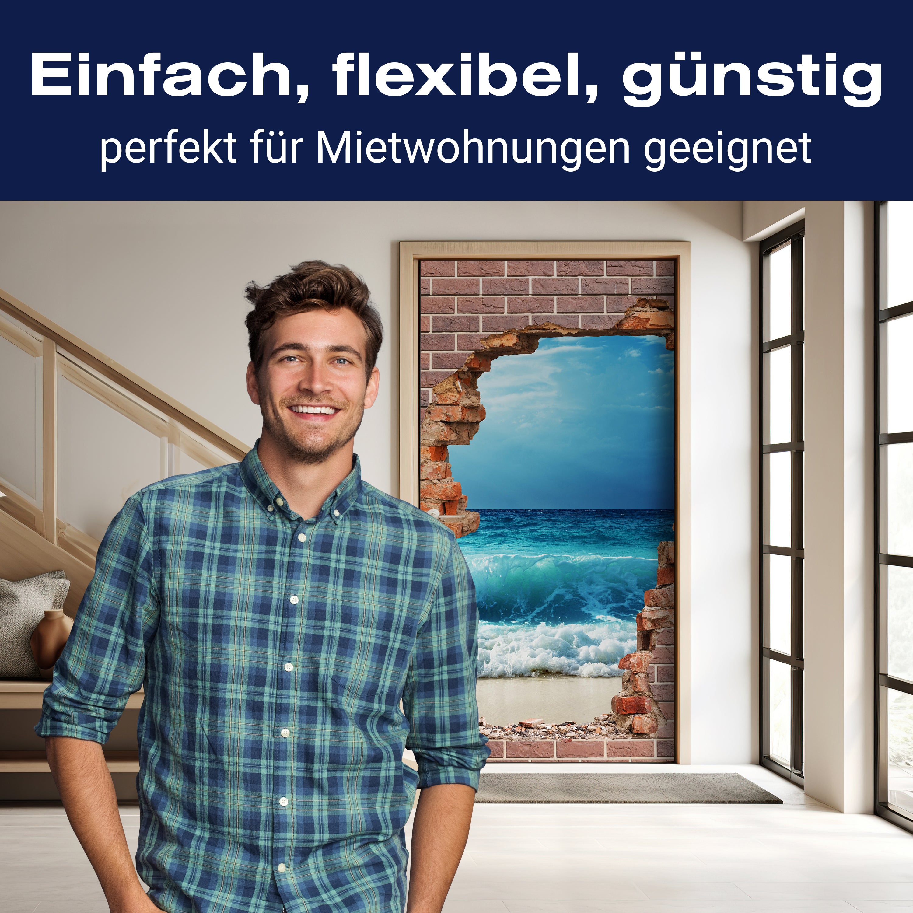 Türtapete 3D Ziegelwand, Meer, Wellen, Strand M1282 - Bild 3 Türtapete 3D Ziegelwand, Meer, Wellen, Strand M1282 - Bild 3