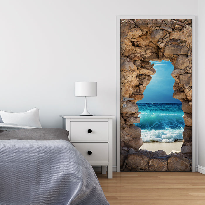 Türtapete 3D Backsteine, Meer, Wellen, Strand M1284 - Bild 1 Türtapete 3D Backsteine, Meer, Wellen, Strand M1284 - Bild 1