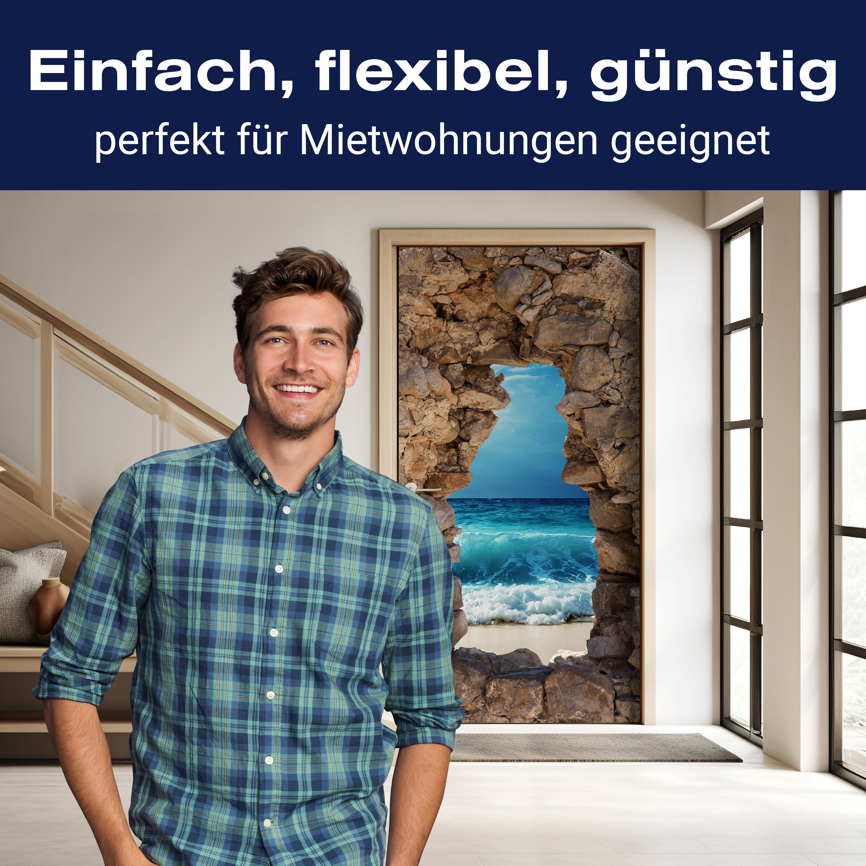 Türtapete 3D Backsteine, Meer, Wellen, Strand M1284 - Bild 3 Türtapete 3D Backsteine, Meer, Wellen, Strand M1284 - Bild 3