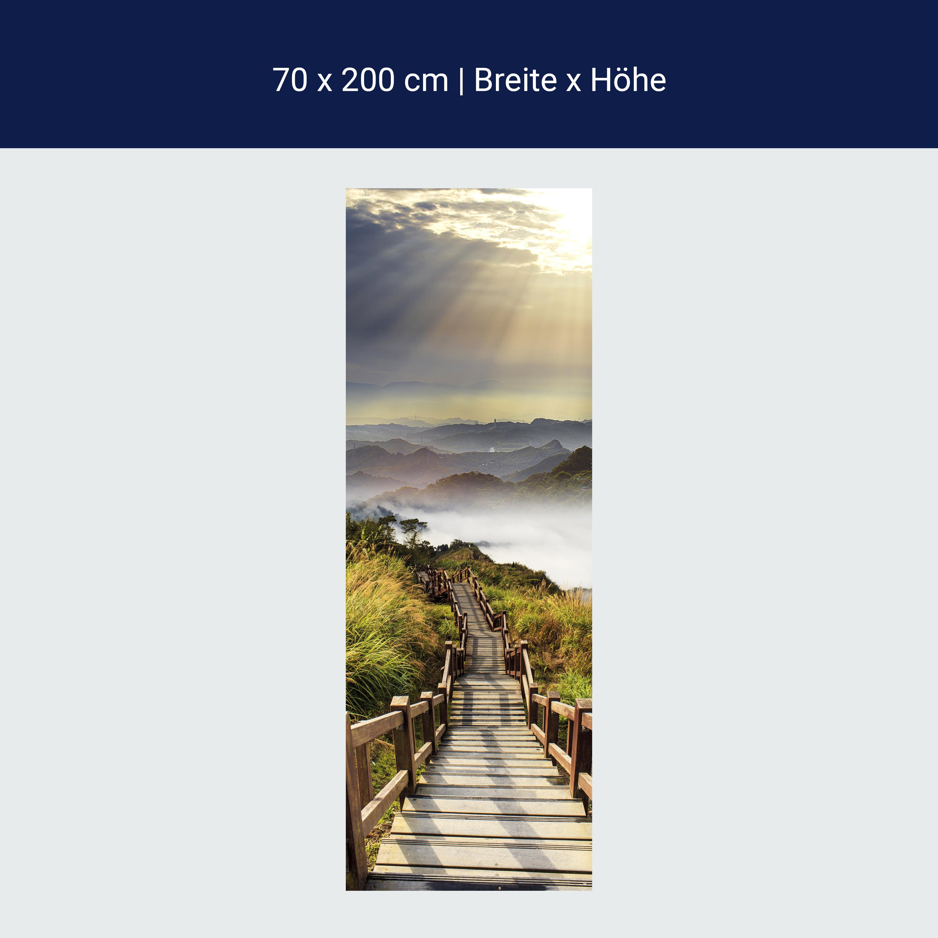 Türtapete Treppe auf Berggipfel, Sonne, Wolken M1286 Türtapete Treppe auf Berggipfel, Sonne, Wolken M1286