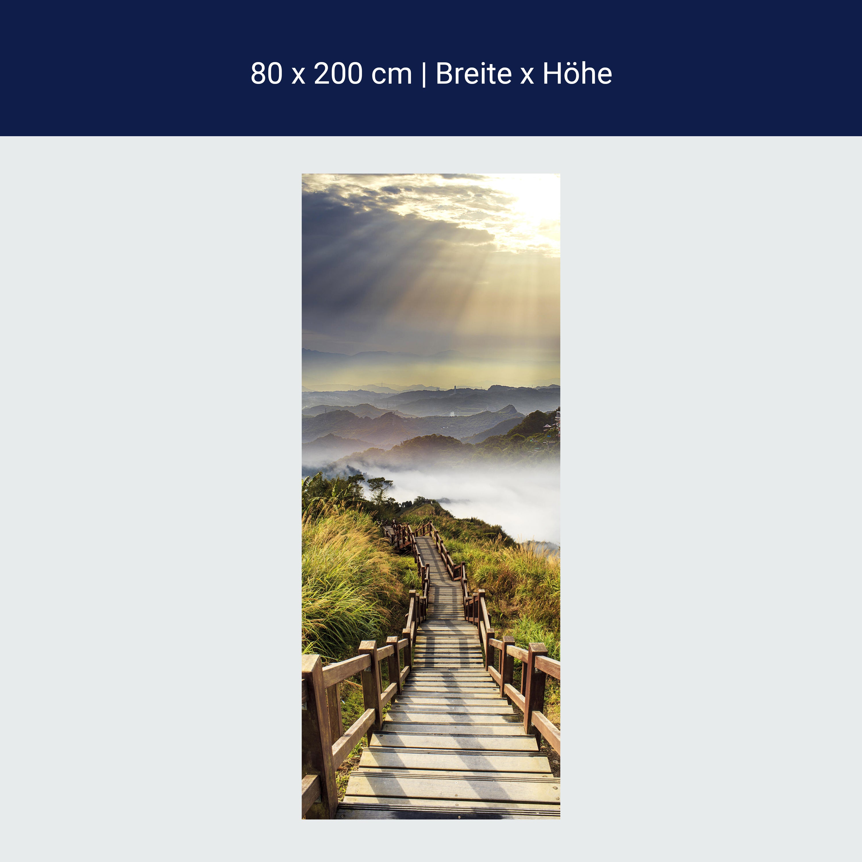 Türtapete Treppe auf Berggipfel, Sonne, Wolken M1286 Türtapete Treppe auf Berggipfel, Sonne, Wolken M1286