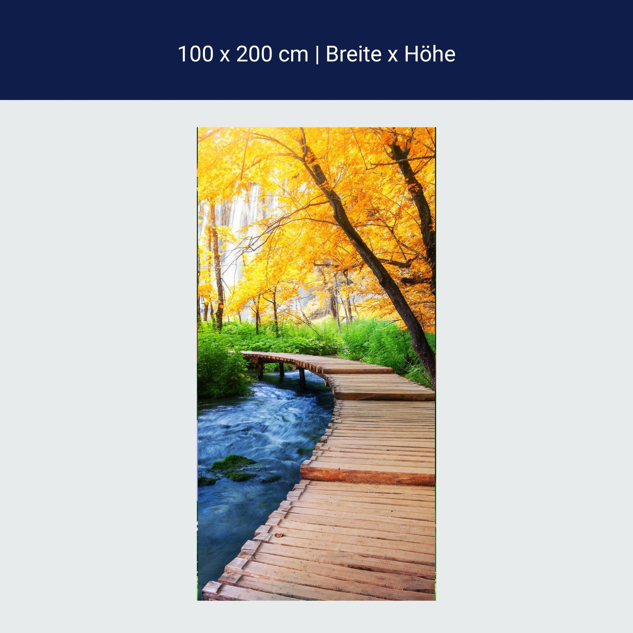 Türtapete Holz Steg über Bach, Wald, Herbst, Bäume M1287 Türtapete Holz Steg über Bach, Wald, Herbst, Bäume M1287