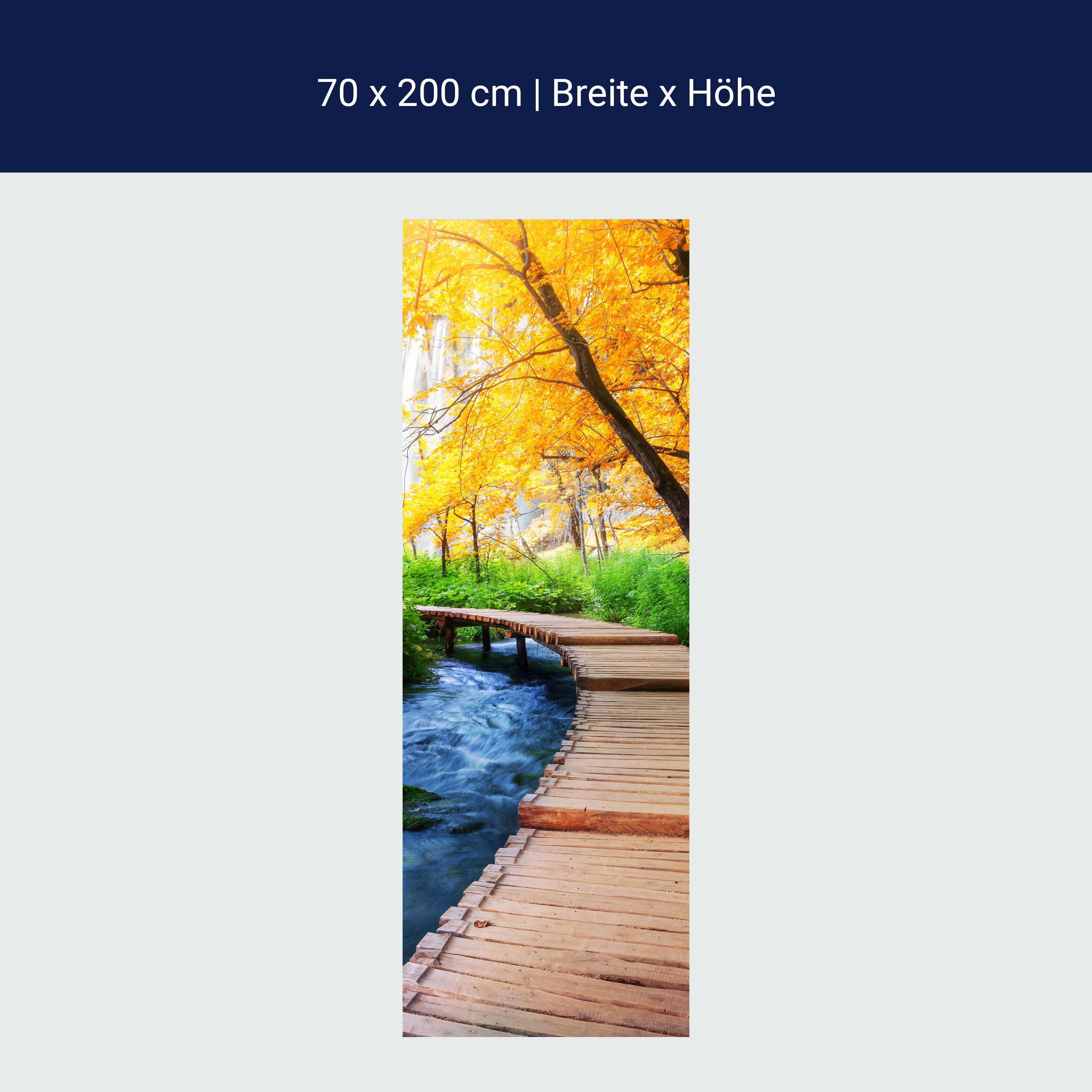 Türtapete Holz Steg über Bach, Wald, Herbst, Bäume M1287 Türtapete Holz Steg über Bach, Wald, Herbst, Bäume M1287