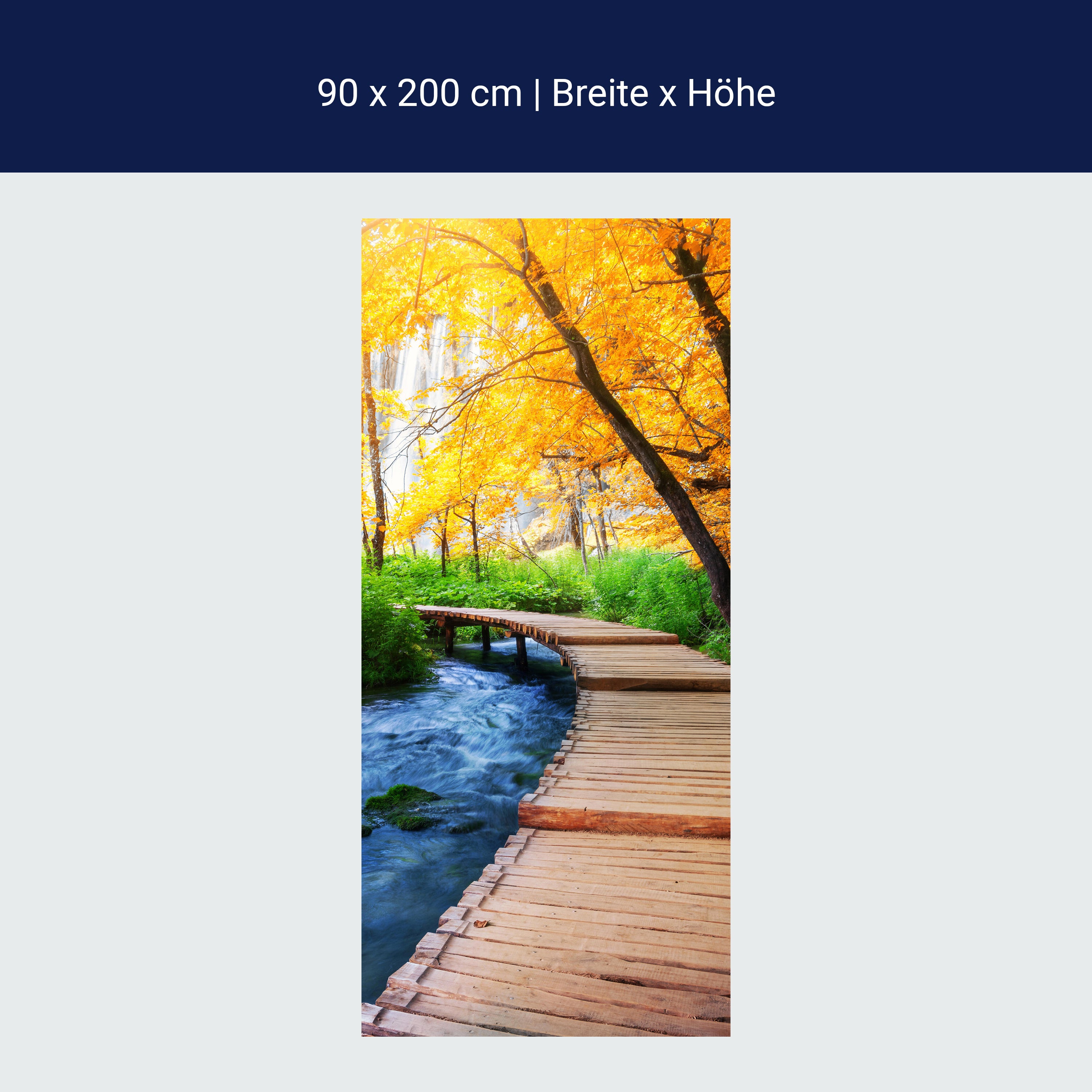 Türtapete Holz Steg über Bach, Wald, Herbst, Bäume M1287 Türtapete Holz Steg über Bach, Wald, Herbst, Bäume M1287