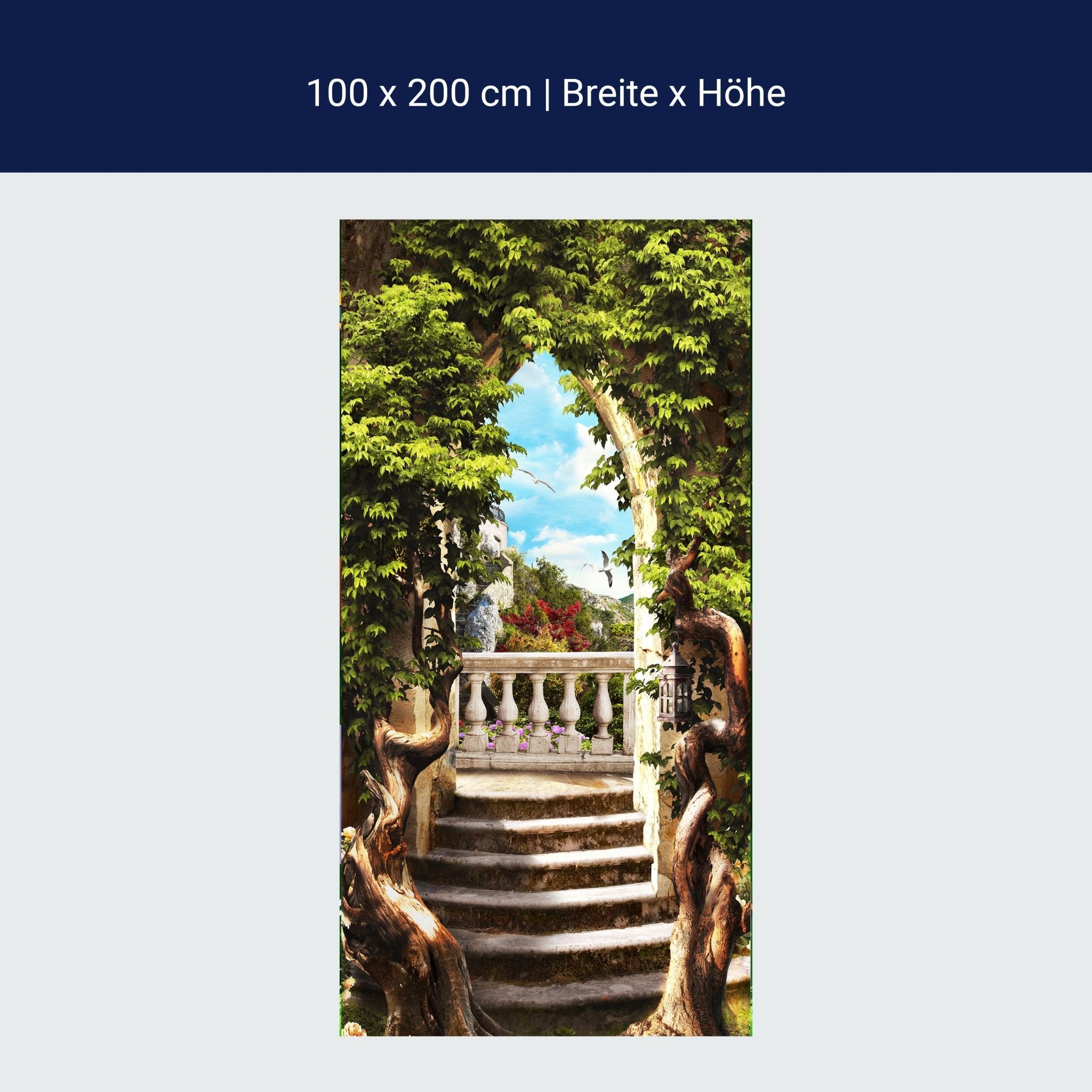 Türtapete Blick durch Tor, Efeu, Pflanzen, Vögel M1289 Türtapete Blick durch Tor, Efeu, Pflanzen, Vögel M1289