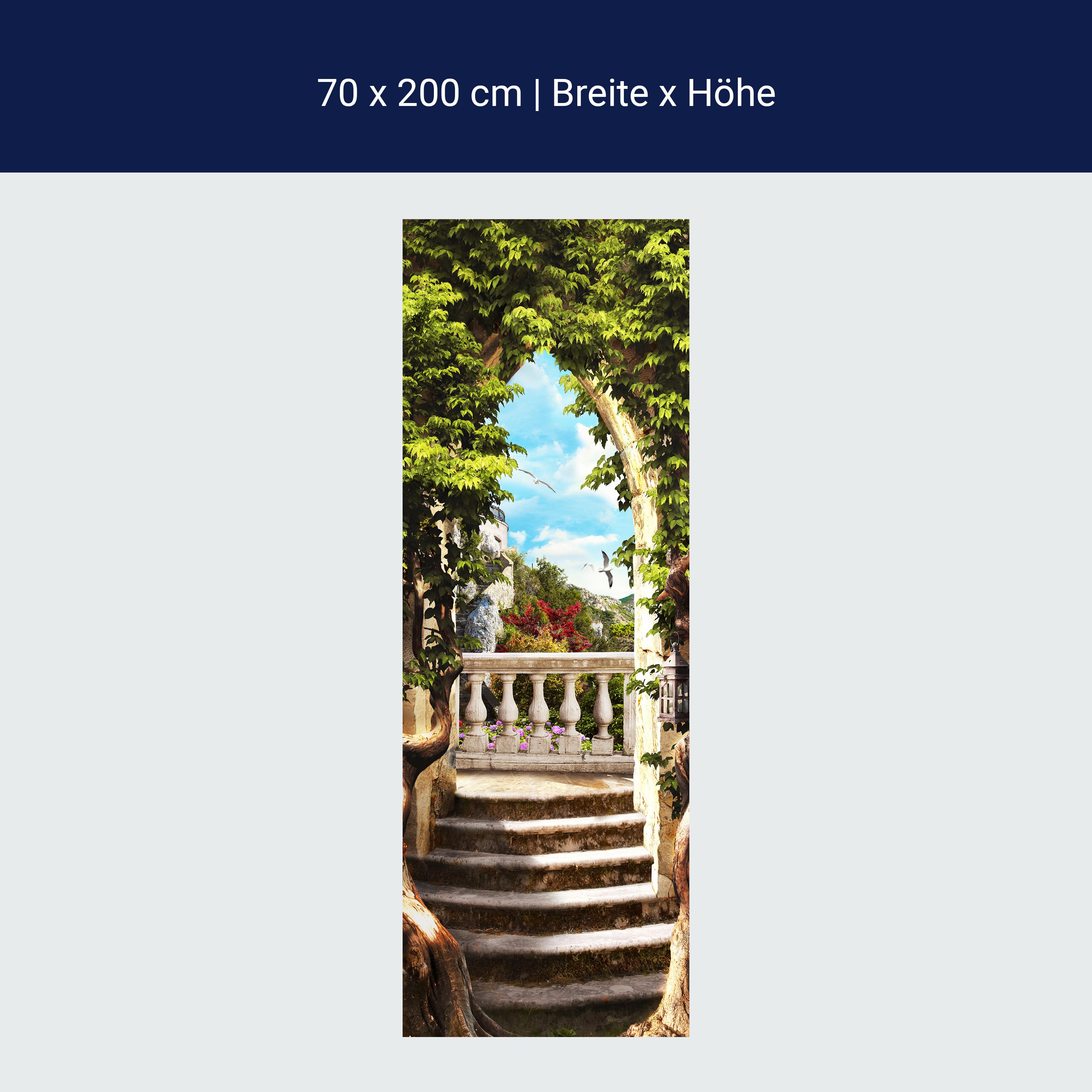 Türtapete Blick durch Tor, Efeu, Pflanzen, Vögel M1289 Türtapete Blick durch Tor, Efeu, Pflanzen, Vögel M1289