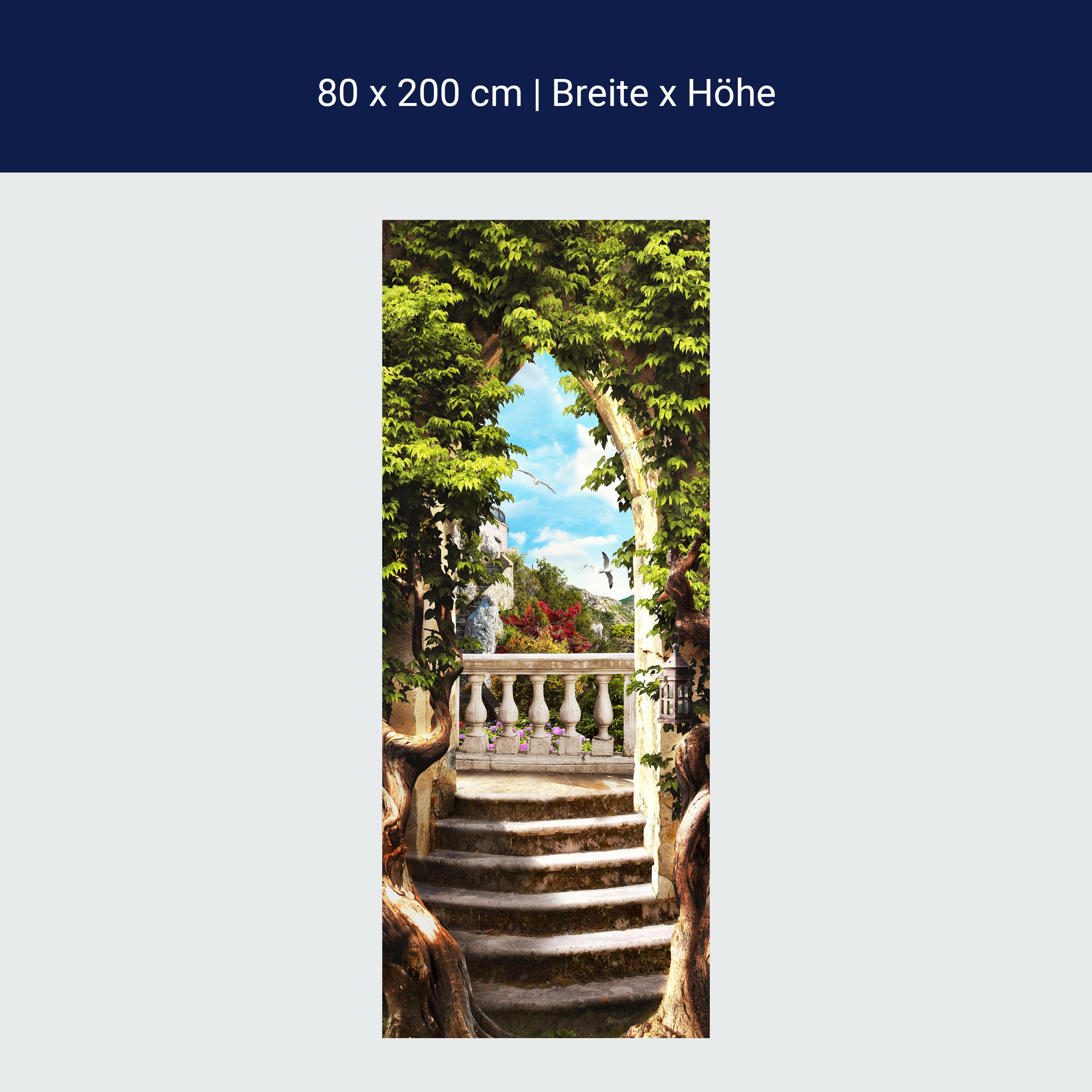 Türtapete Blick durch Tor, Efeu, Pflanzen, Vögel M1289 Türtapete Blick durch Tor, Efeu, Pflanzen, Vögel M1289