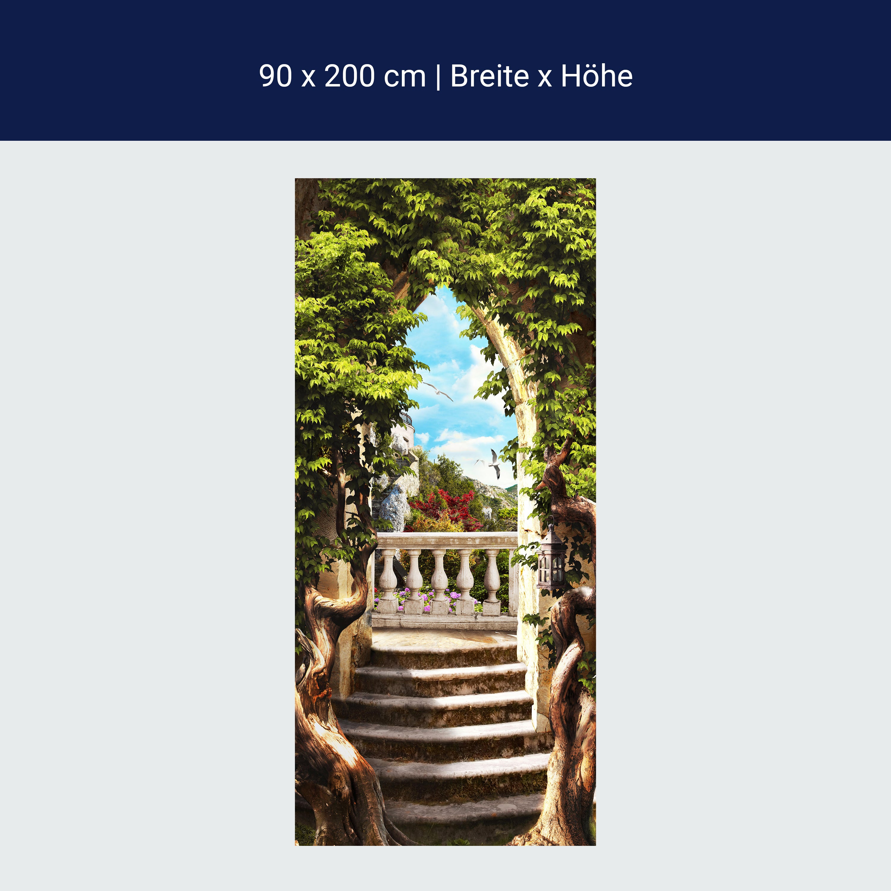 Türtapete Blick durch Tor, Efeu, Pflanzen, Vögel M1289 Türtapete Blick durch Tor, Efeu, Pflanzen, Vögel M1289