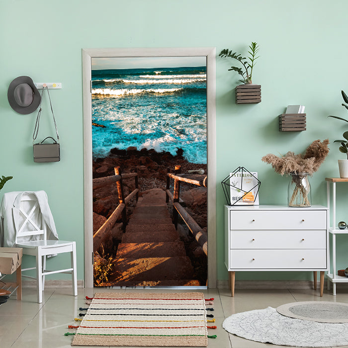 Türtapete Treppe zum Strand, Meer, Wellen, Wasser M1290 - Bild 1 Türtapete Treppe zum Strand, Meer, Wellen, Wasser M1290 - Bild 1