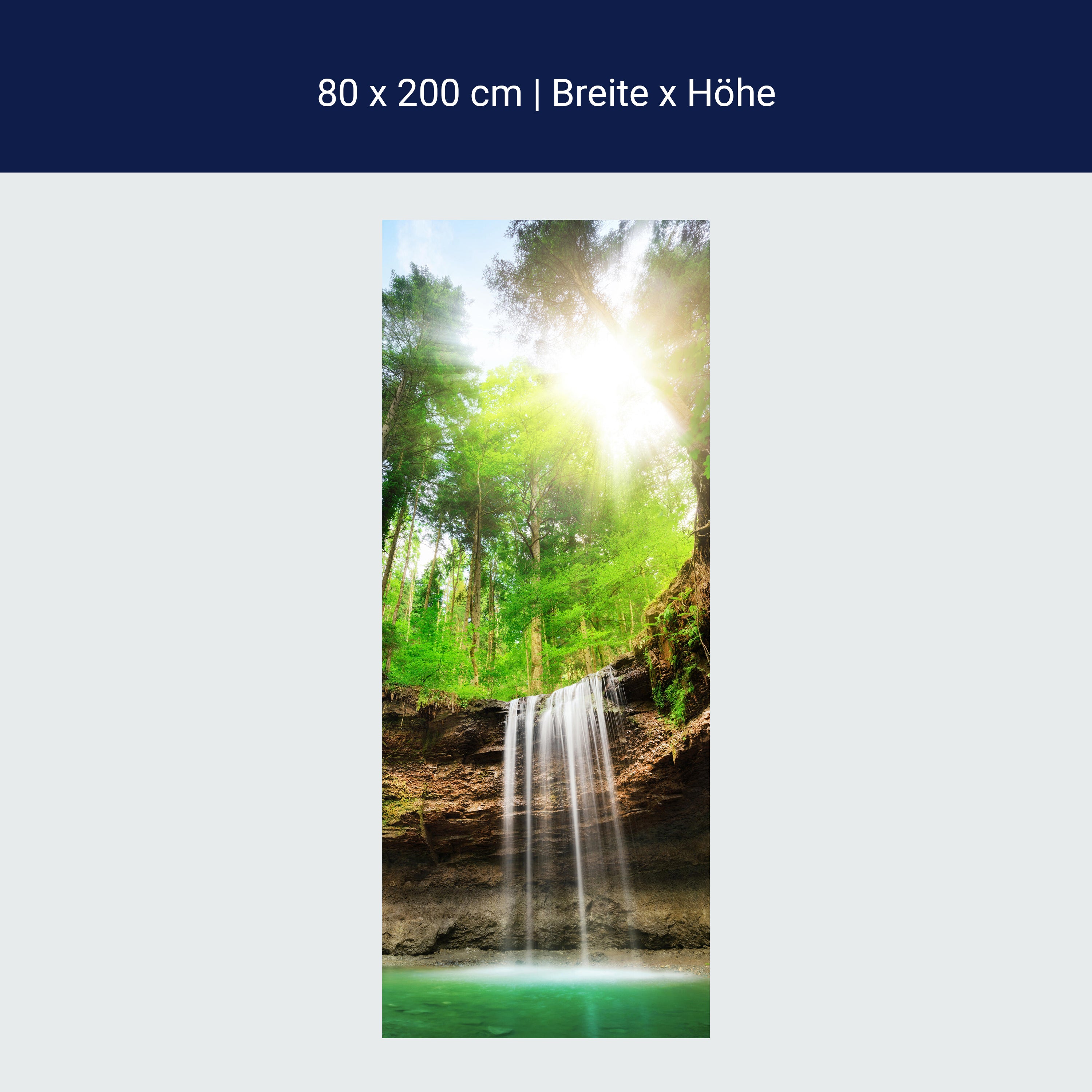 Türtapete Wasserfall im Wald, Sonne, Wasser, Natur M1294 Türtapete Wasserfall im Wald, Sonne, Wasser, Natur M1294