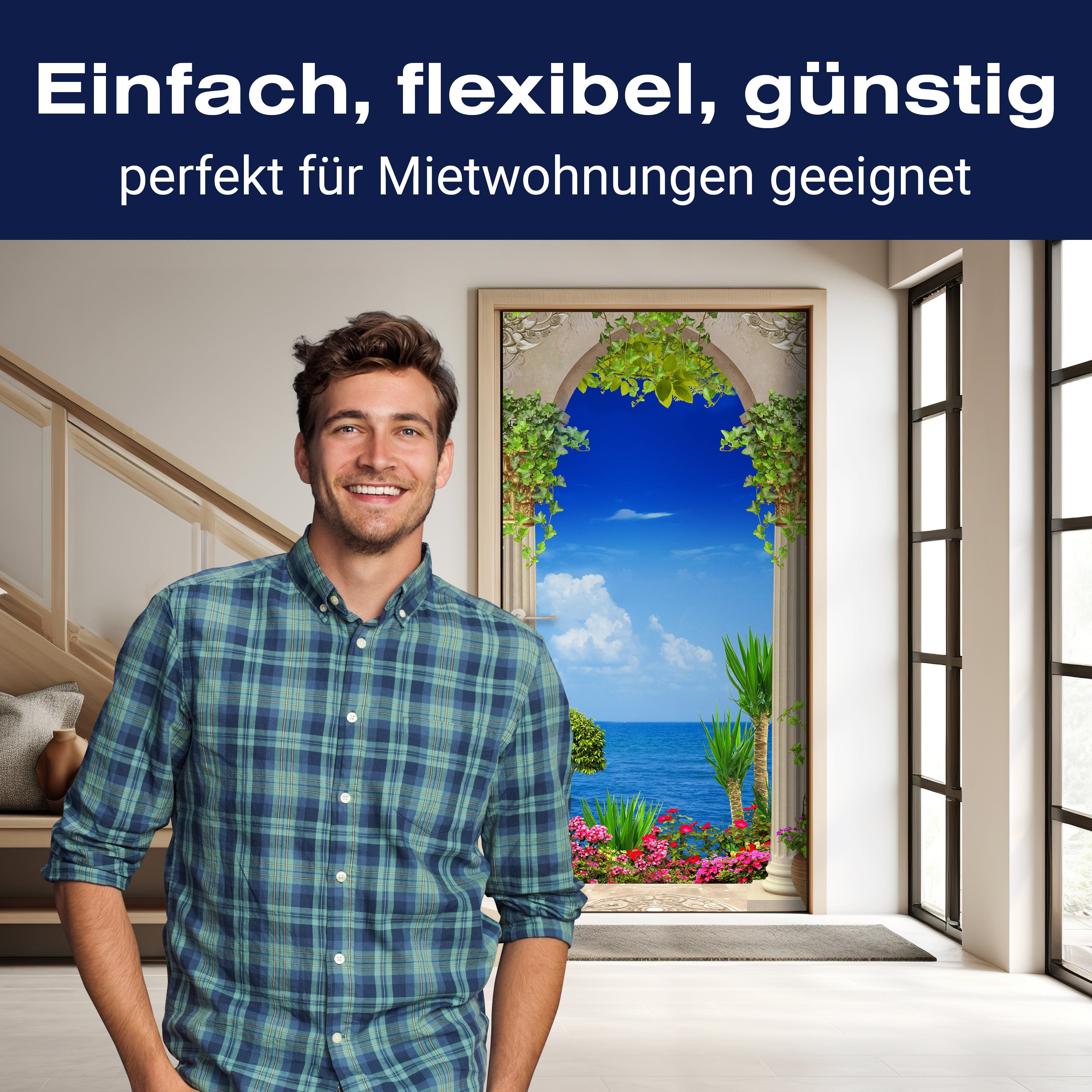 Türtapete Blick aufs Meer, Säulen, Pflanzen, Efeu M1296 - Bild 3 Türtapete Blick aufs Meer, Säulen, Pflanzen, Efeu M1296 - Bild 3