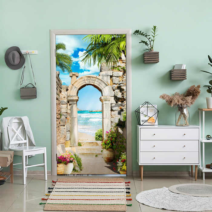 Türtapete Blick aufs Meer, Torbogen, Palmen, Stein M1297 - Bild 1 Türtapete Blick aufs Meer, Torbogen, Palmen, Stein M1297 - Bild 1