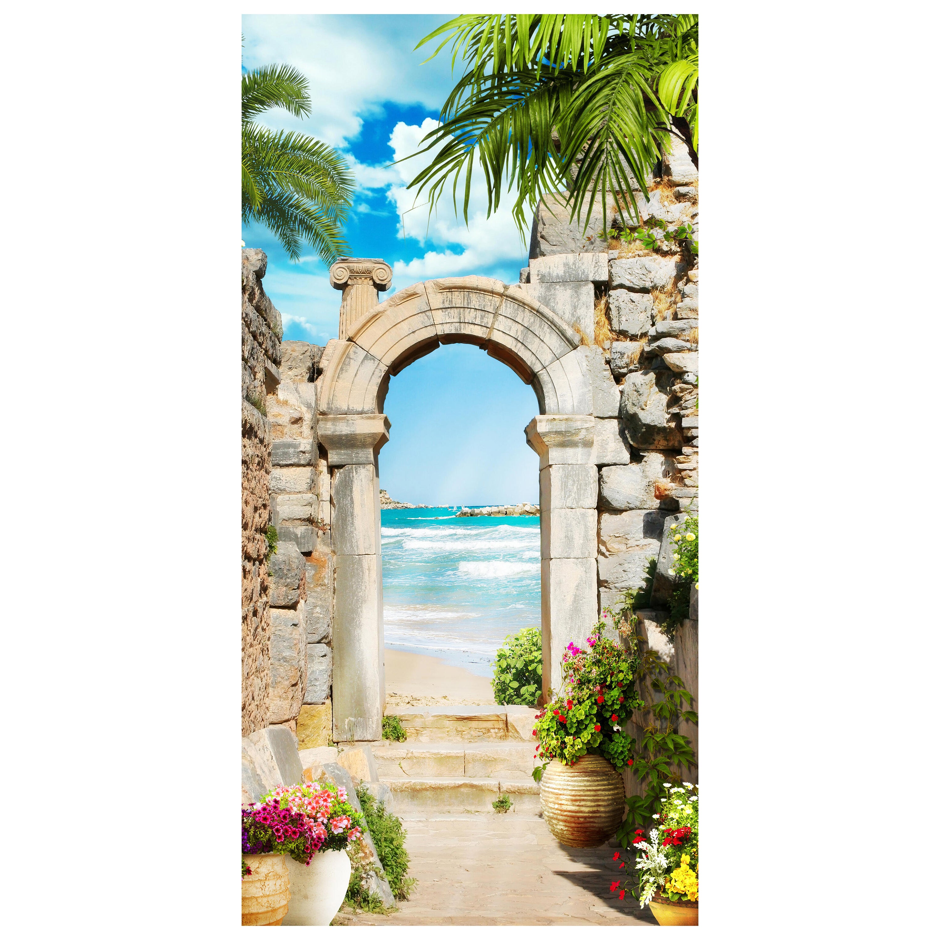 Türtapete Blick aufs Meer, Torbogen, Palmen, Stein M1297 - Bild 2 Türtapete Blick aufs Meer, Torbogen, Palmen, Stein M1297 - Bild 2