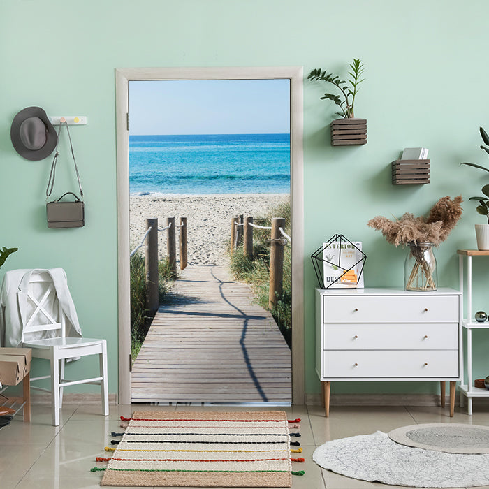 Türtapete Holzweg zum Strand, Meer, Holz, Seil M1298 - Bild 1 Türtapete Holzweg zum Strand, Meer, Holz, Seil M1298 - Bild 1