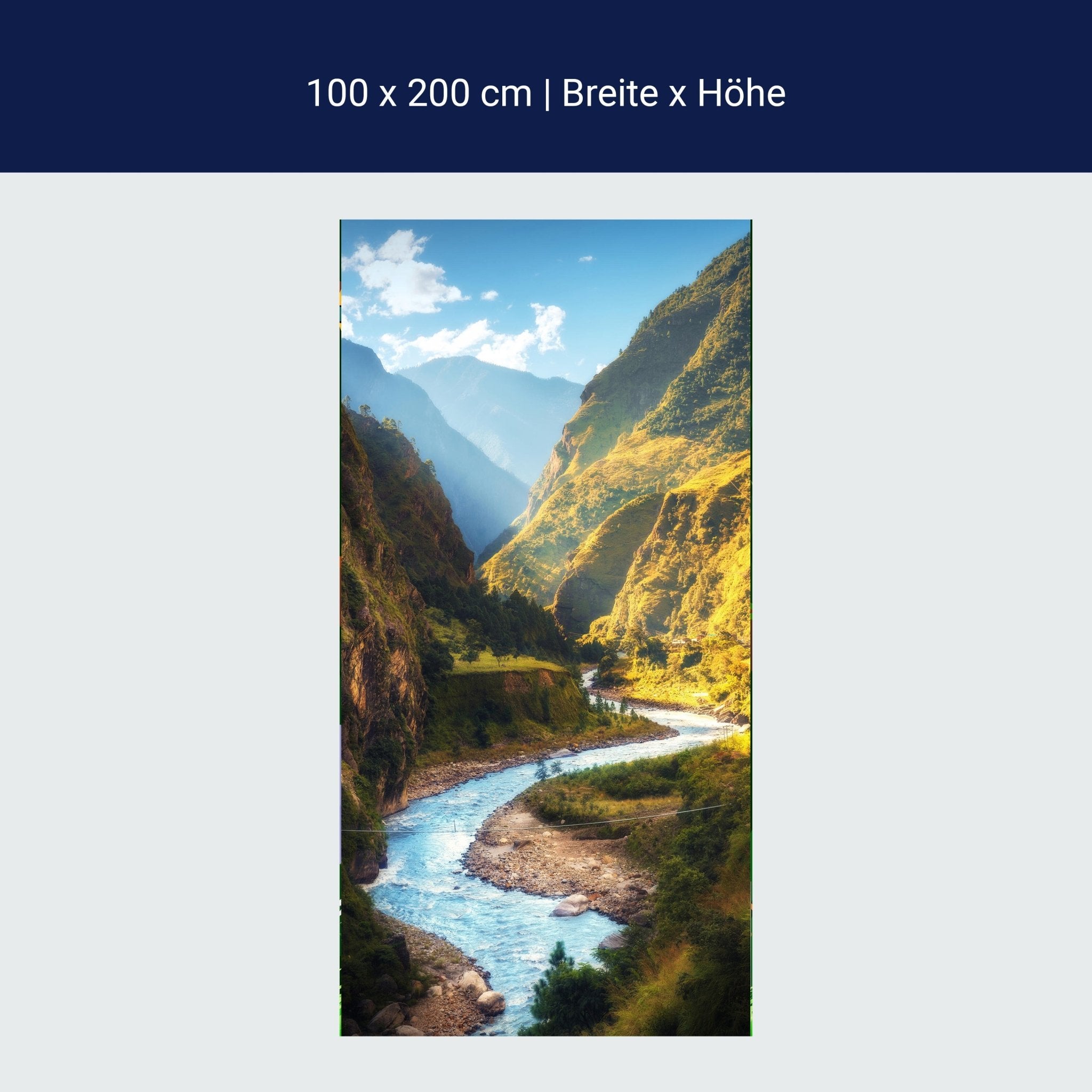 Türtapete Fluss im Tal, Berge, Sonne, Gebirge M1299 Türtapete Fluss im Tal, Berge, Sonne, Gebirge M1299