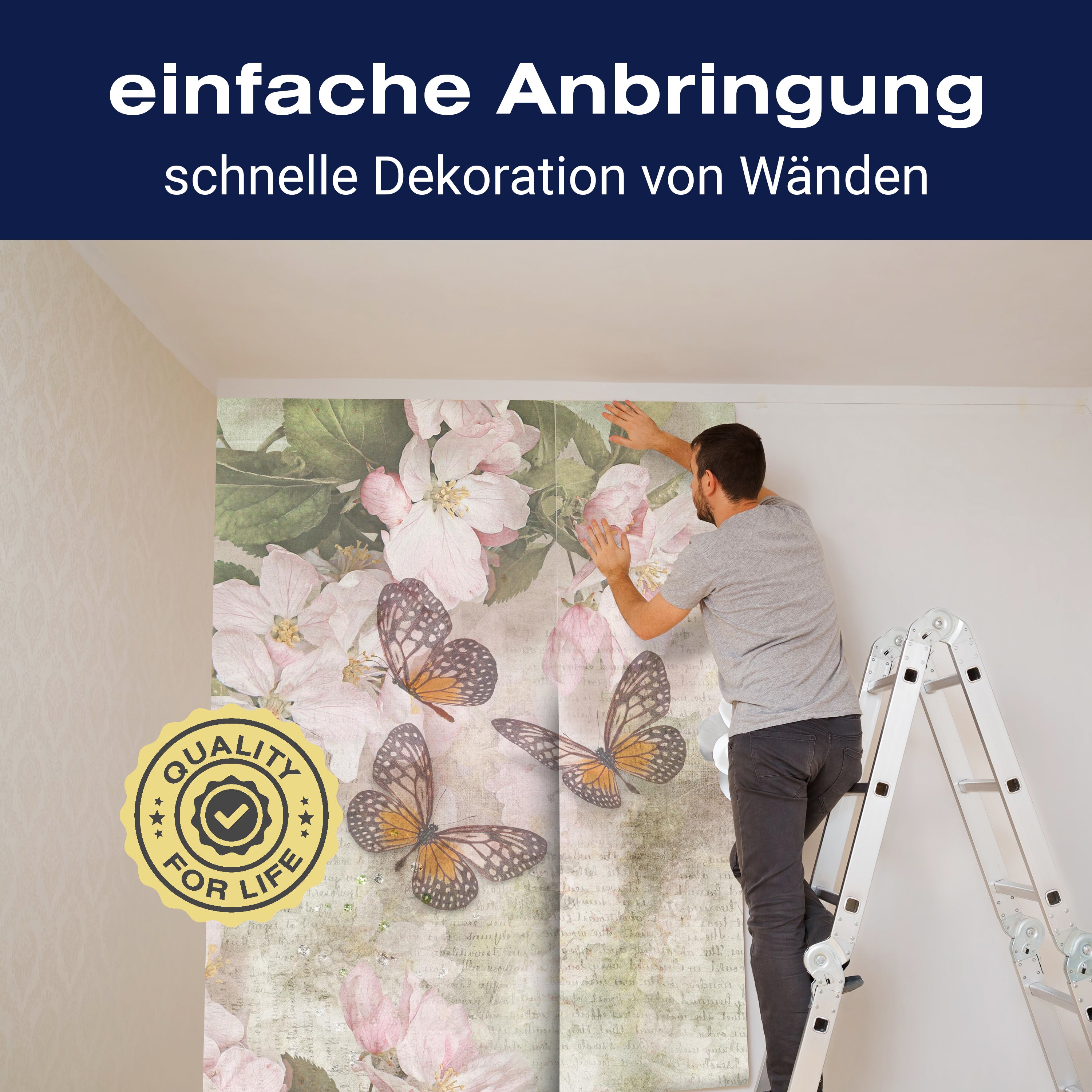 Fototapete Blumen Schmetterlinge Retro M1303 - Bild 3 Fototapete Blumen Schmetterlinge Retro M1303 - Bild 3