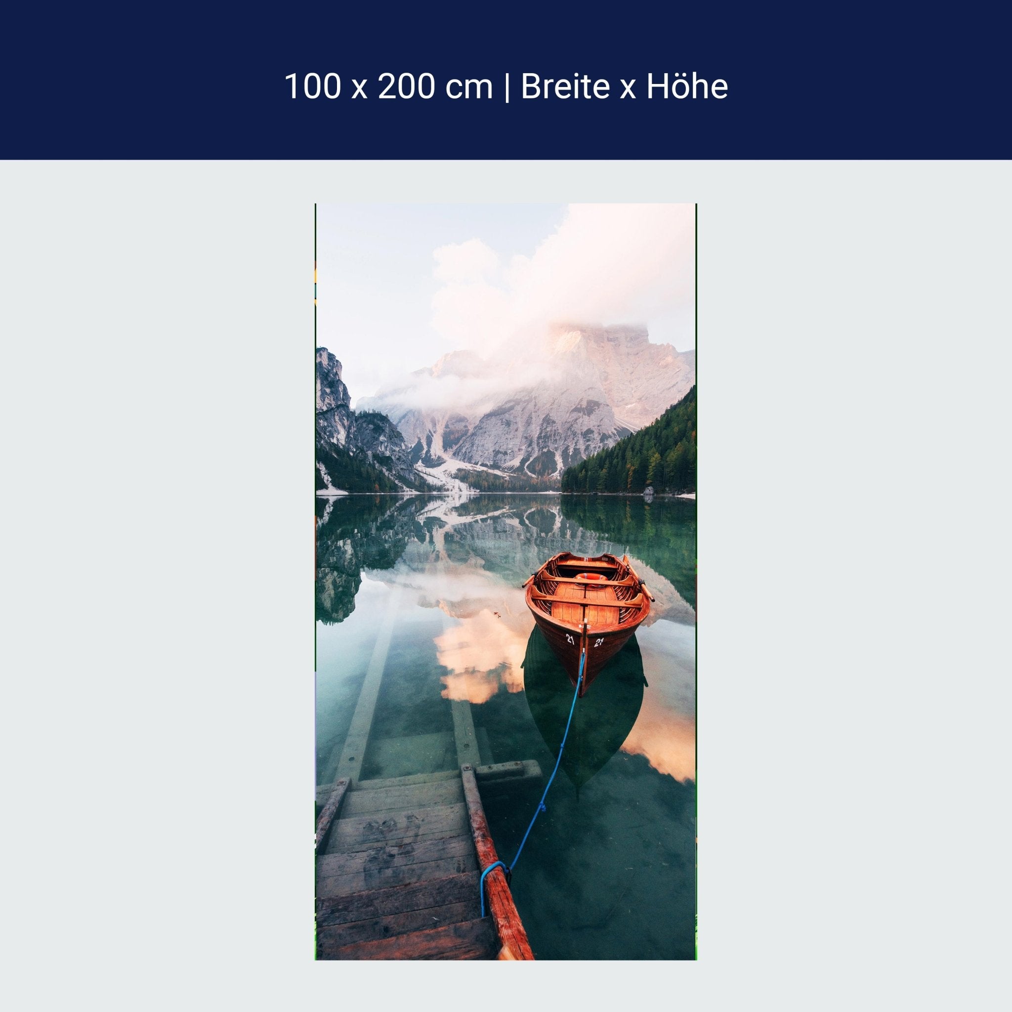 Türtapete Boot auf See, Berge, Treppe, Gebirge M1304 Türtapete Boot auf See, Berge, Treppe, Gebirge M1304