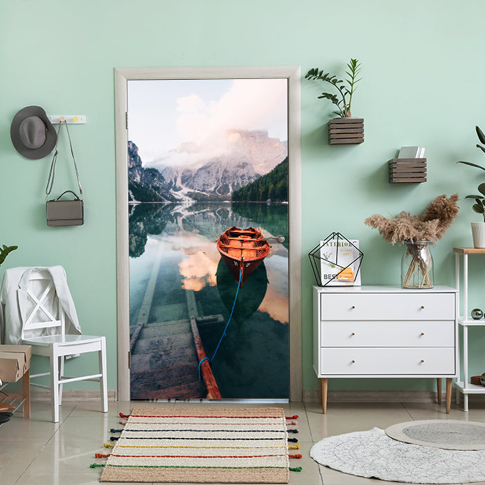 Türtapete Boot auf See, Berge, Treppe, Gebirge M1304 - Bild 1 Türtapete Boot auf See, Berge, Treppe, Gebirge M1304 - Bild 1