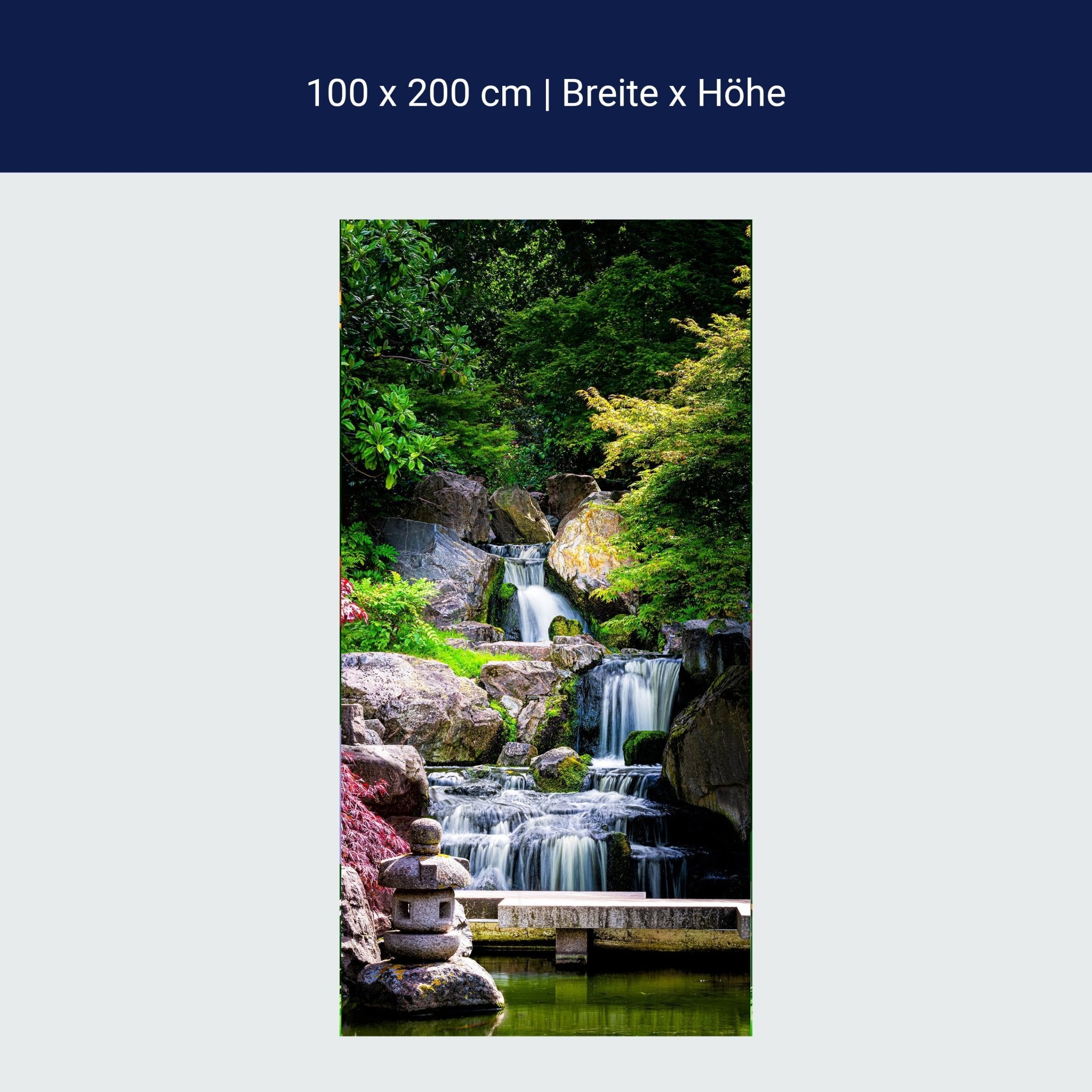 Türtapete Wasserfall in Garten, Bäume, Stufen M1308 Türtapete Wasserfall in Garten, Bäume, Stufen M1308