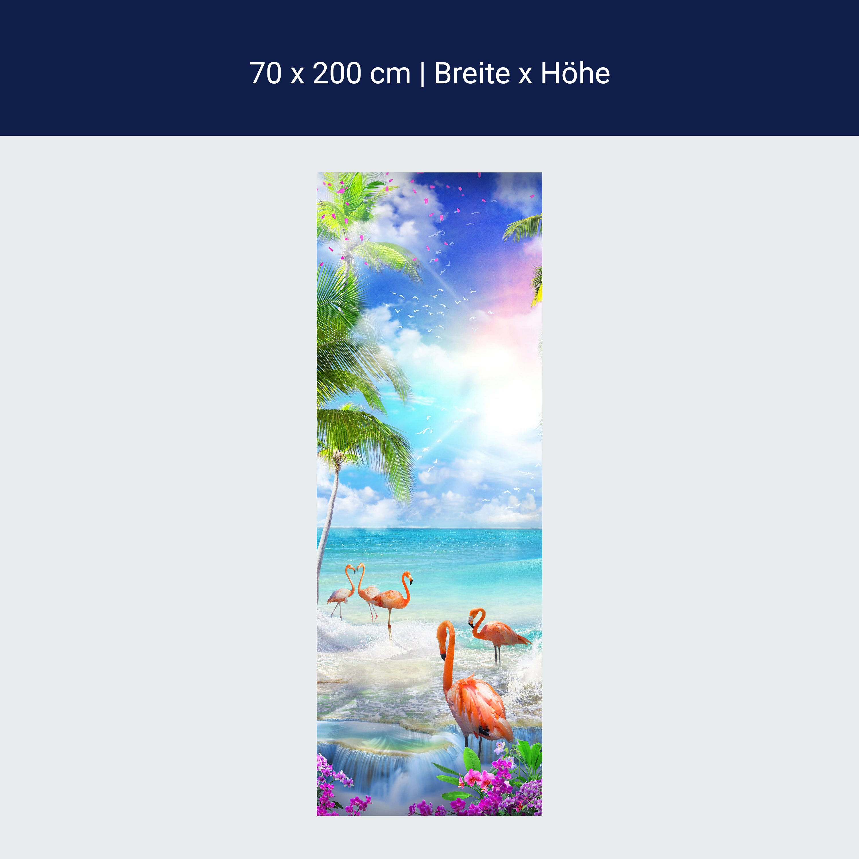 Türtapete Flamingos am Meer, Palmen, Wasser, Sonne M1309 Türtapete Flamingos am Meer, Palmen, Wasser, Sonne M1309