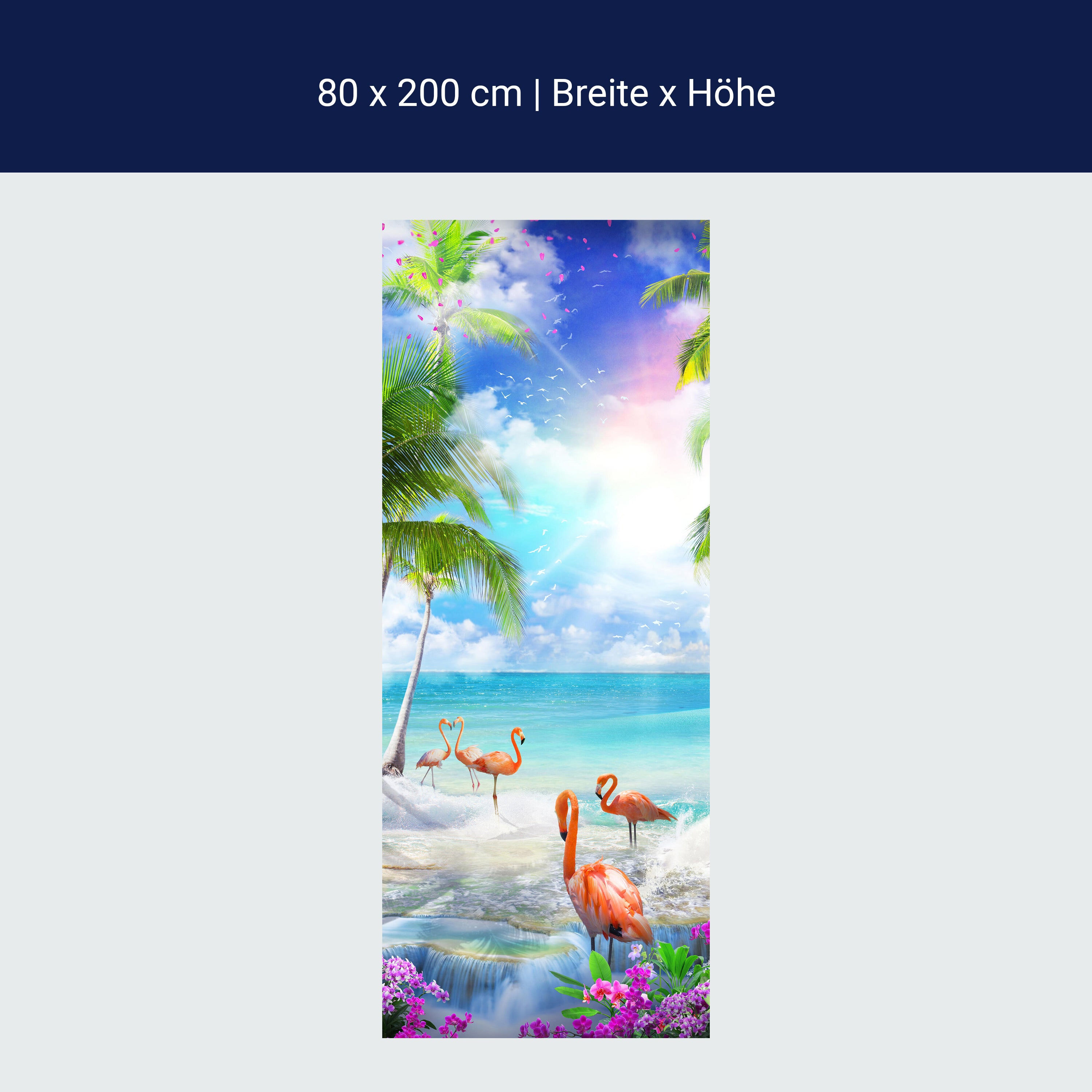 Türtapete Flamingos am Meer, Palmen, Wasser, Sonne M1309 Türtapete Flamingos am Meer, Palmen, Wasser, Sonne M1309