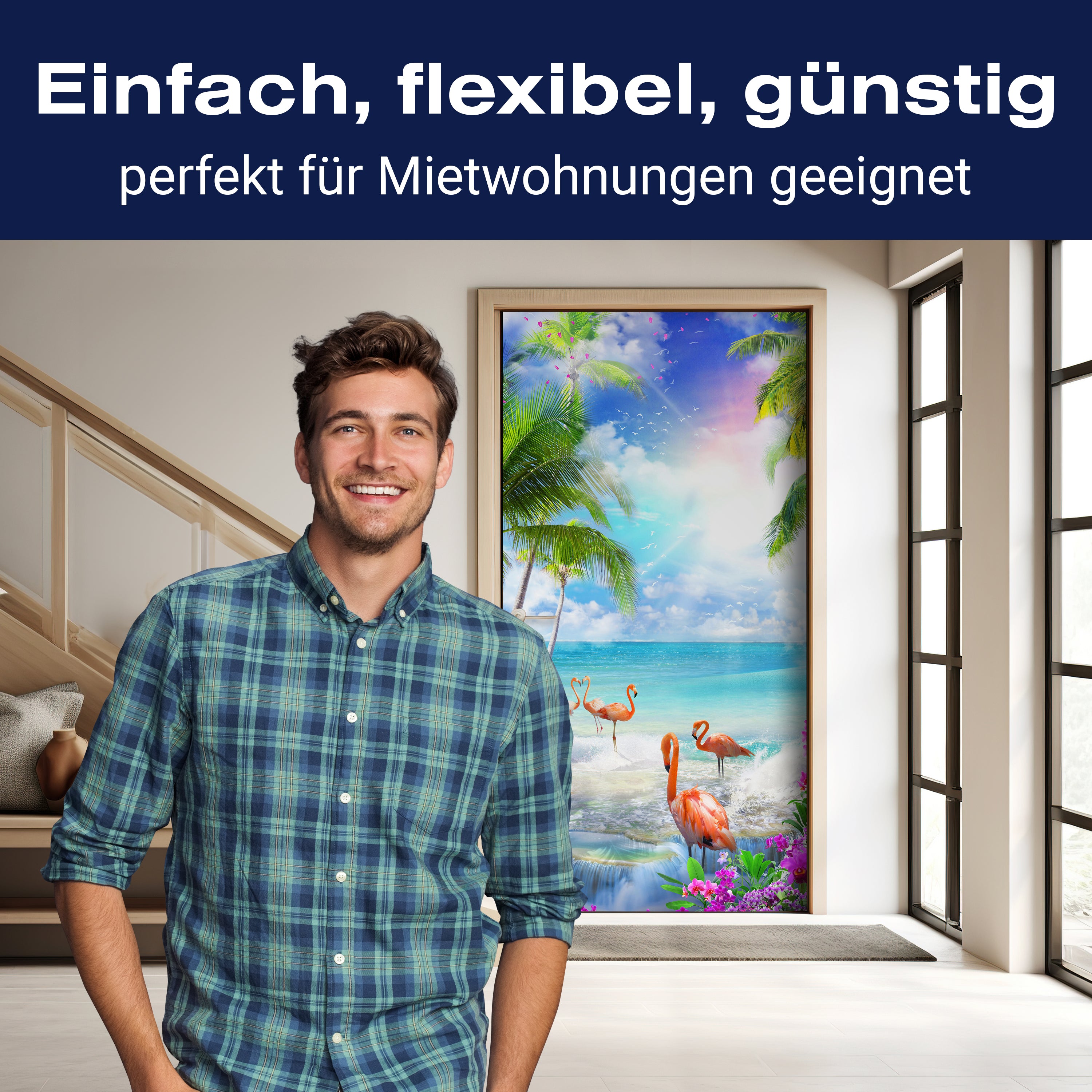 Türtapete Flamingos am Meer, Palmen, Wasser, Sonne M1309 - Bild 3 Türtapete Flamingos am Meer, Palmen, Wasser, Sonne M1309 - Bild 3