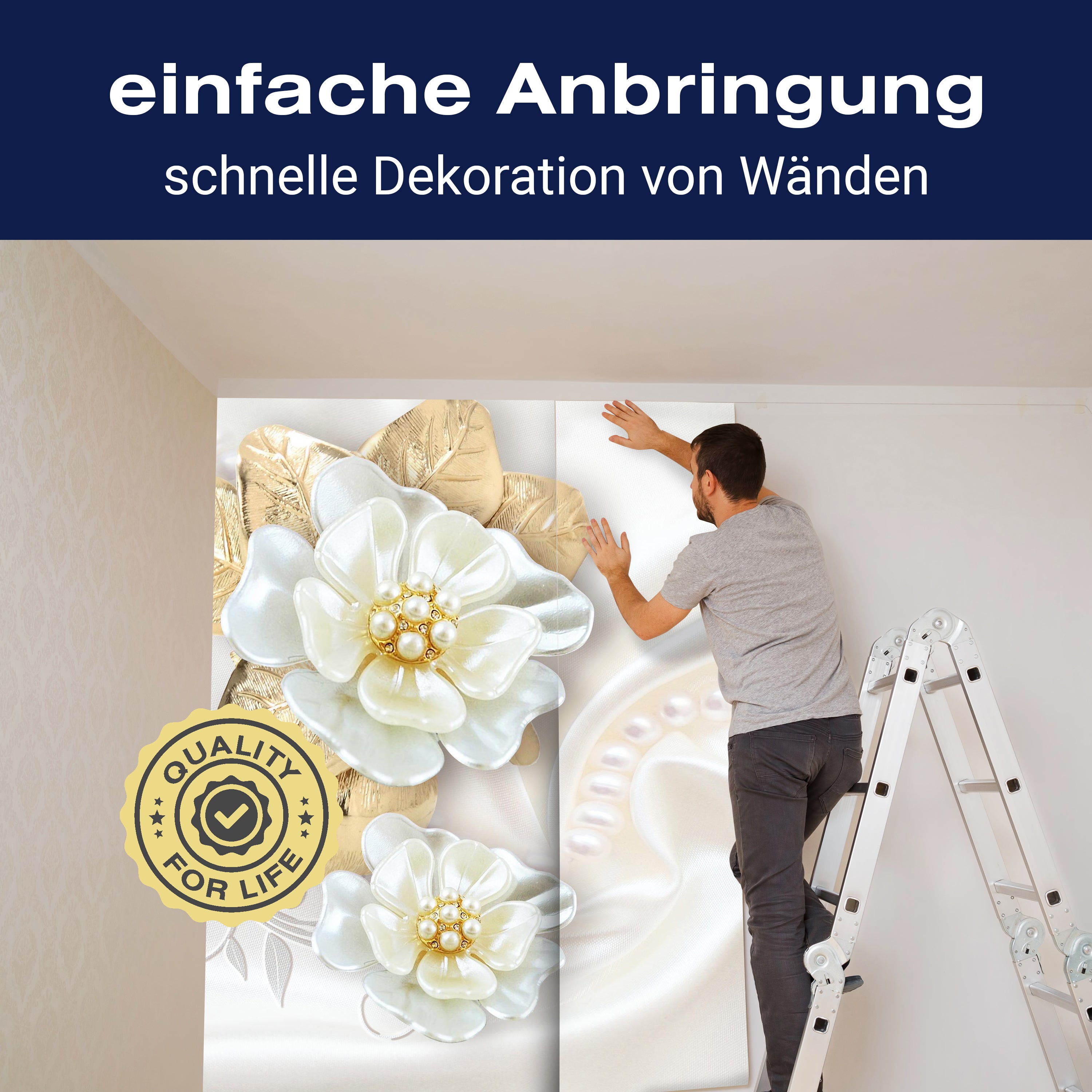 Fototapete Blumen Gold Schmuck M1311 - Bild 3 Fototapete Blumen Gold Schmuck M1311 - Bild 3