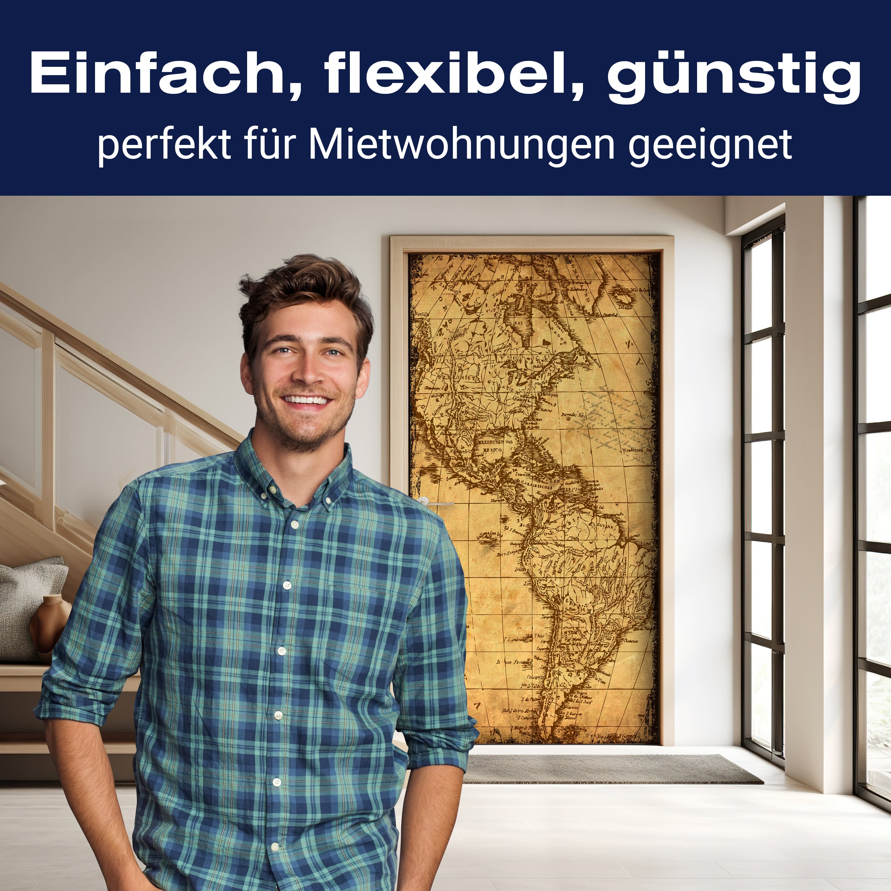 Türtapete alte Karte von Amerika, Vintage, Retro M1316 - Bild 3 Türtapete alte Karte von Amerika, Vintage, Retro M1316 - Bild 3