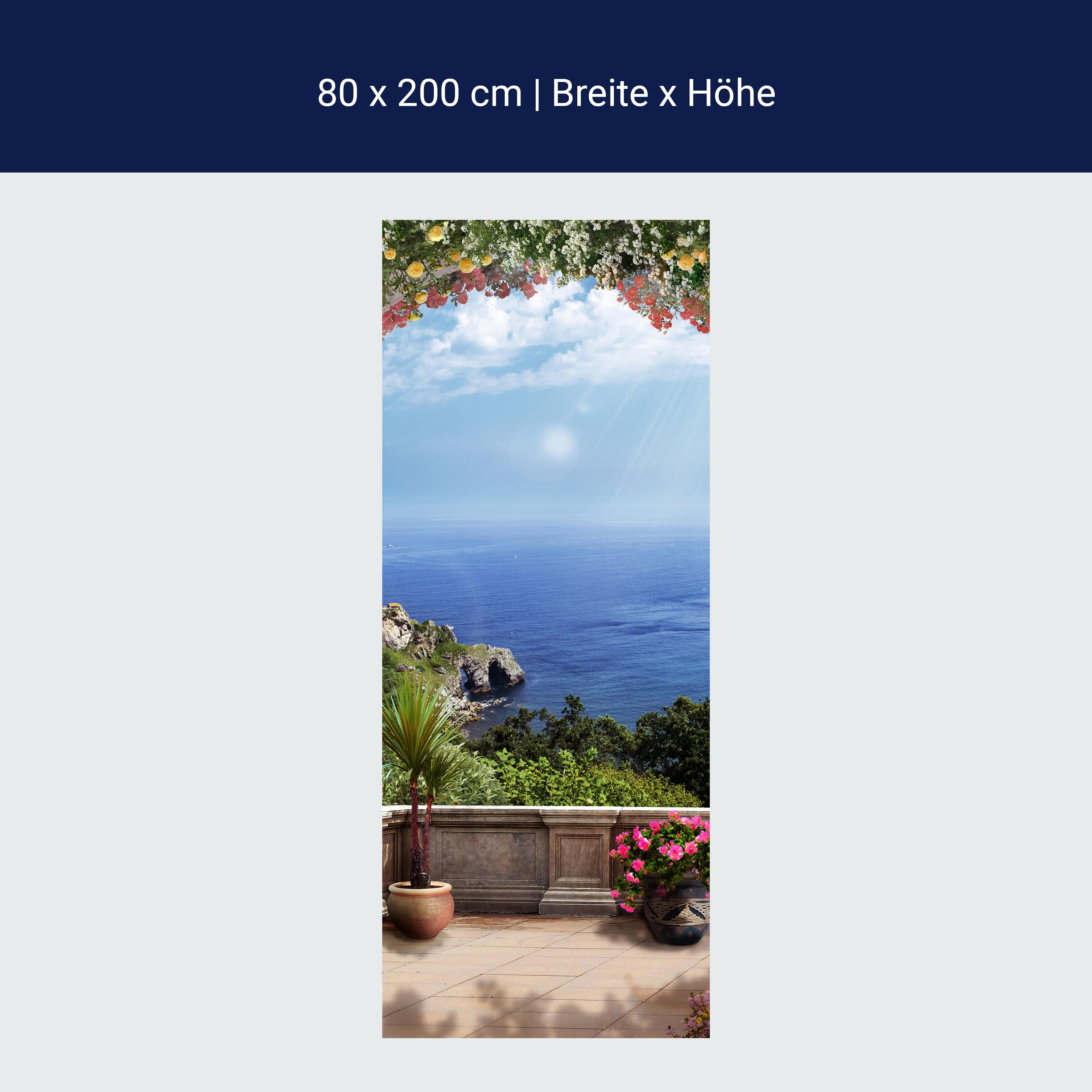 Türtapete Blick von Balkon, Meer, Küste, Sonne M1320 Türtapete Blick von Balkon, Meer, Küste, Sonne M1320