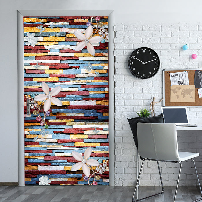 Türtapete bunte Steinwand, Blumen & Edelsteine M1321 - Bild 1 Türtapete bunte Steinwand, Blumen & Edelsteine M1321 - Bild 1