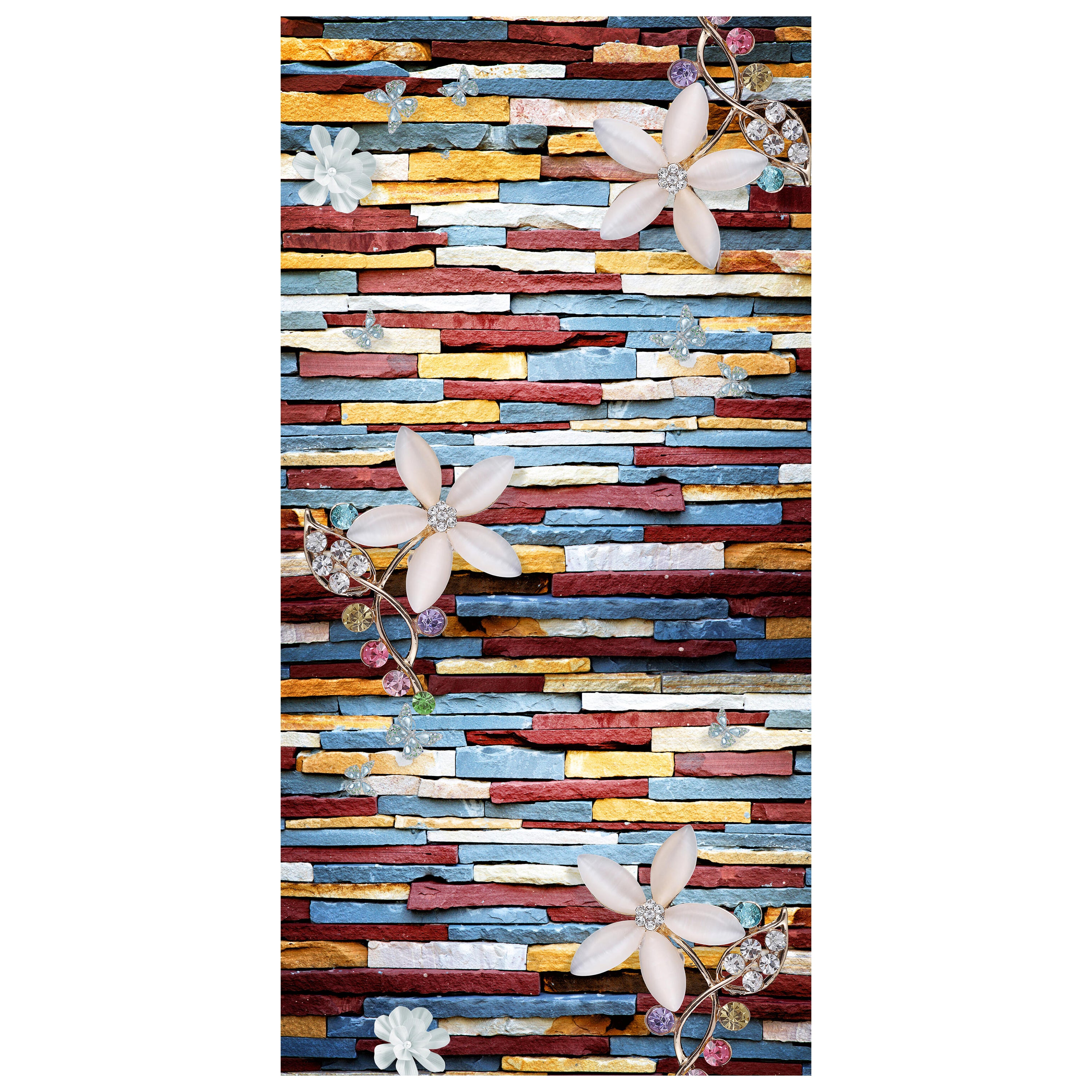 Türtapete bunte Steinwand, Blumen & Edelsteine M1321 - Bild 2 Türtapete bunte Steinwand, Blumen & Edelsteine M1321 - Bild 2