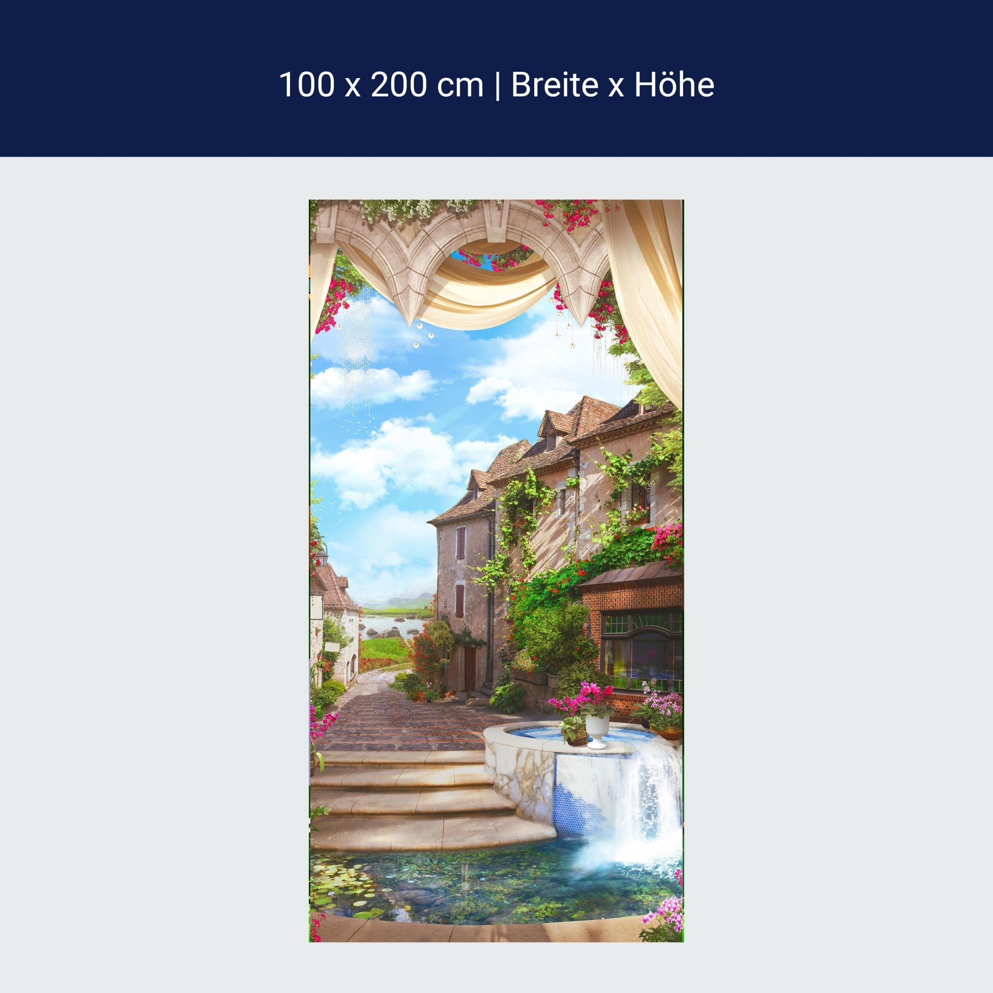 Türtapete altes Dorf, Brunnen, Romantik, Pflanzen M1322 Türtapete altes Dorf, Brunnen, Romantik, Pflanzen M1322