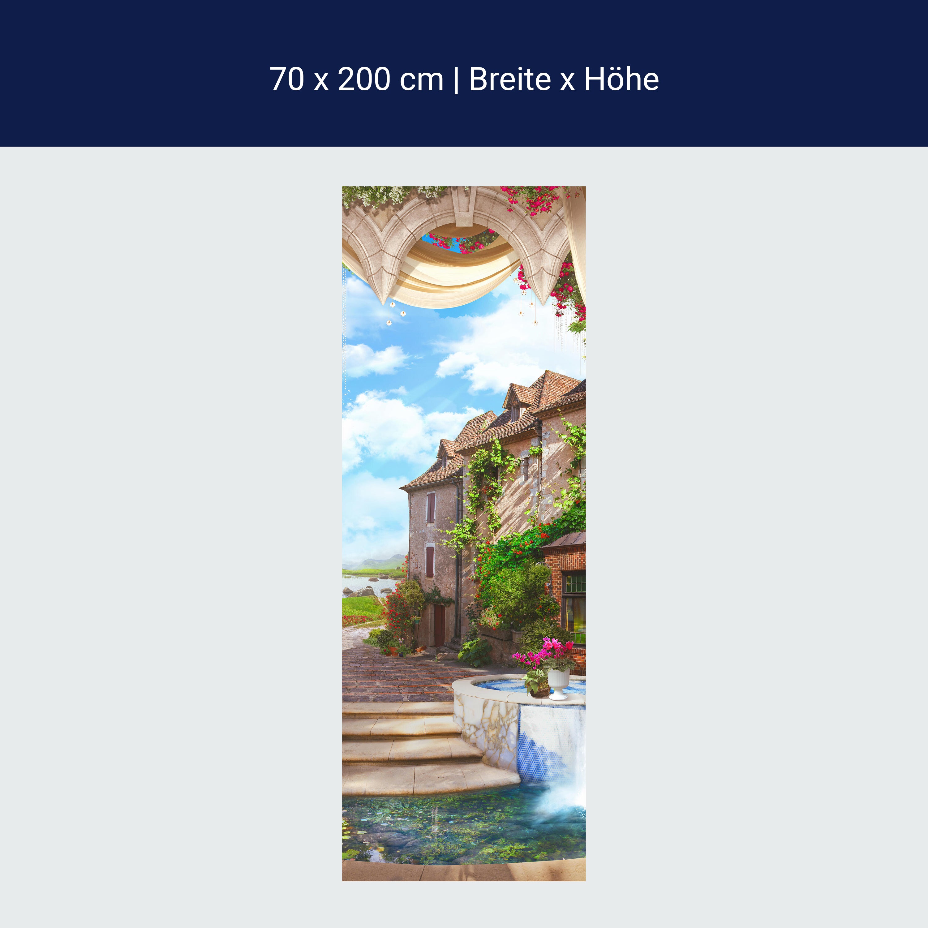 Türtapete altes Dorf, Brunnen, Romantik, Pflanzen M1322 Türtapete altes Dorf, Brunnen, Romantik, Pflanzen M1322